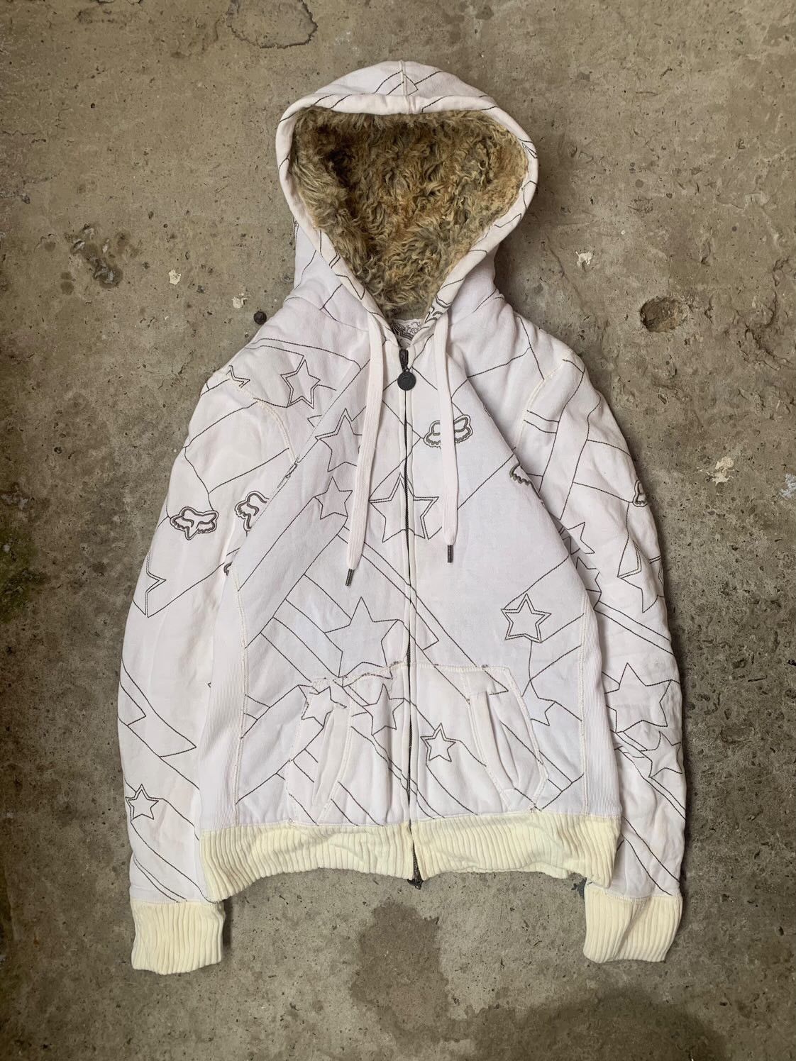 image of Christian Audigier x Ed Hardy Vintage Ed Hardy Style Zip Hoodie Really Point Fox Racing in White (S