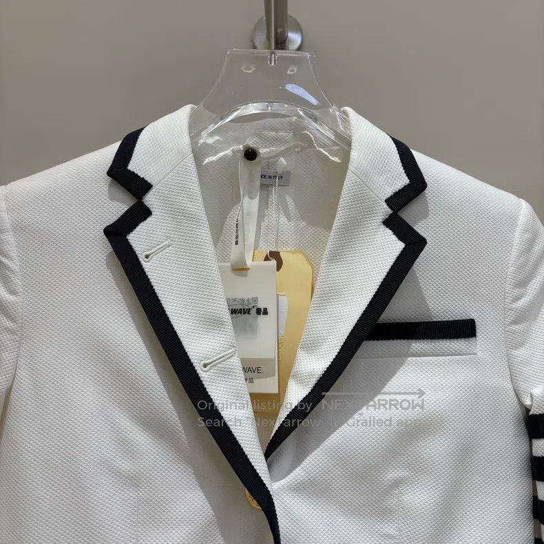 Thom Browne Thom Browne White Four Stripe Jacket - Gold Button Design Size XS / US 0-2 / IT 36-38 - 3 Thumbnail