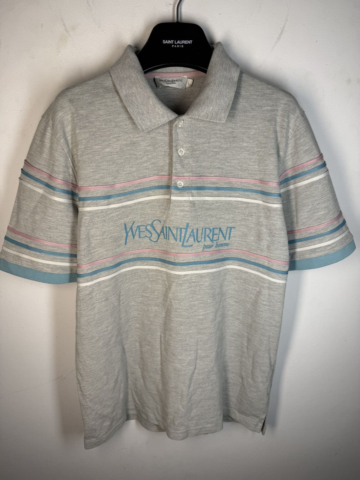 Yves Saint Laurent Grey YSL Polo Shirt Spell Out YSL Shirt YSL Tee Size US L / EU 52-54 / 3 - 2 Thumbnail