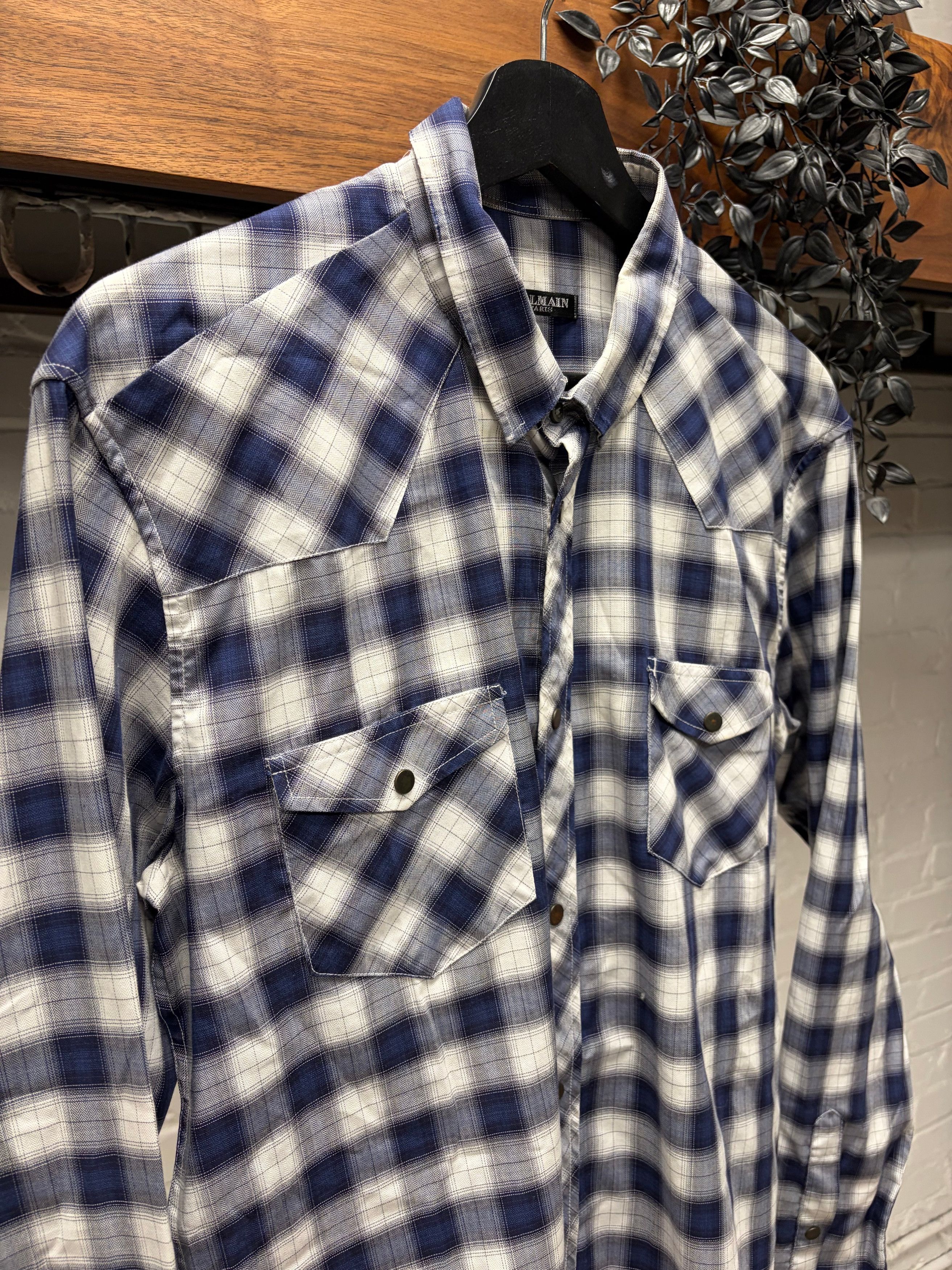 Balmain Balmain Blue Plaid Patterned Button Snap Collared Shirt Size US M / EU 48-50 / 2 - 2 Thumbnail