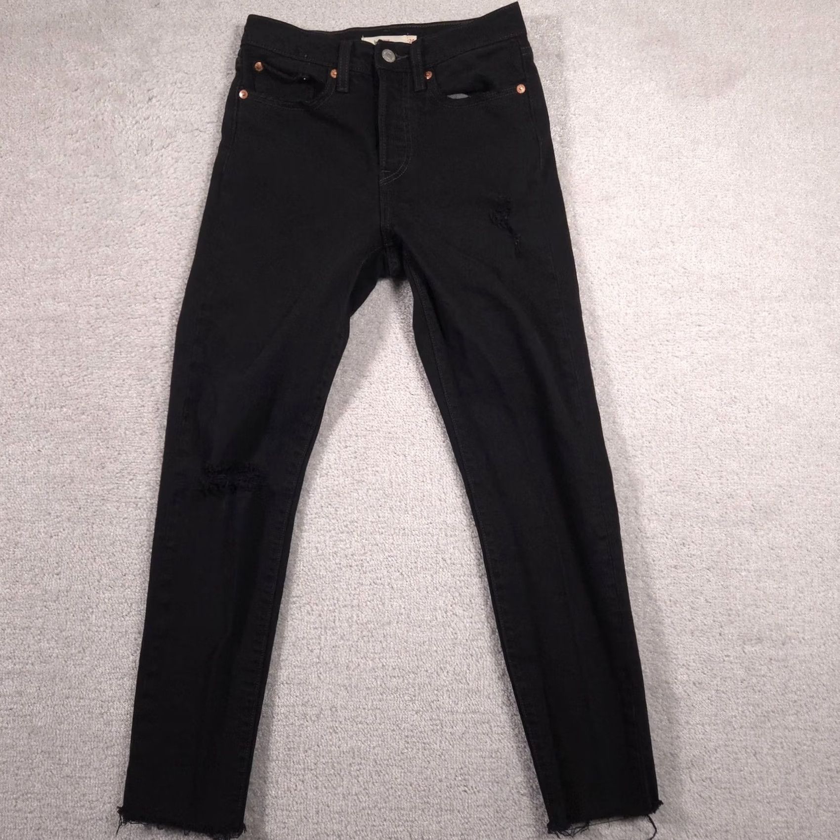 Levi's Levi's Wedgie Jeans Womens 24 Black High Rise Tapered Distressed Denim Raw Hem Jeans Women 24 Slim Straight 27in Inseam Size 42" / US 20 - 2 Thumbnail