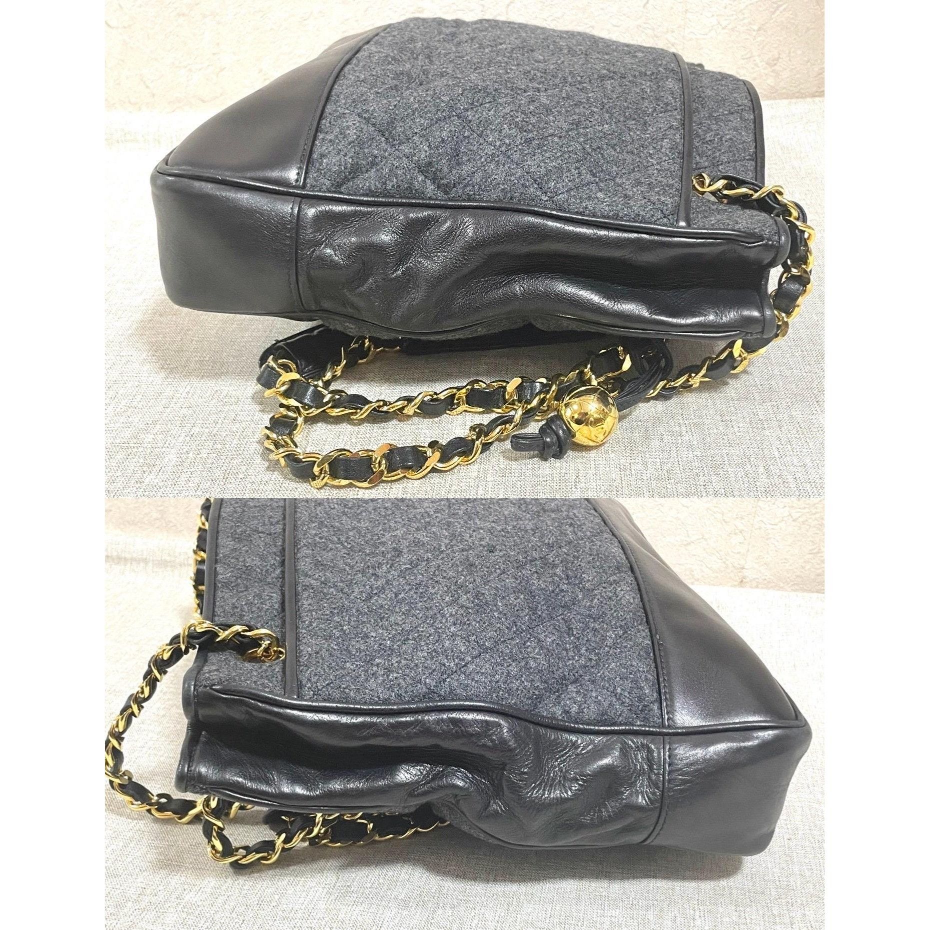 Chanel Vintage CHANEL grey wool and black leather shoulder bag Size ONE SIZE - 6 Thumbnail