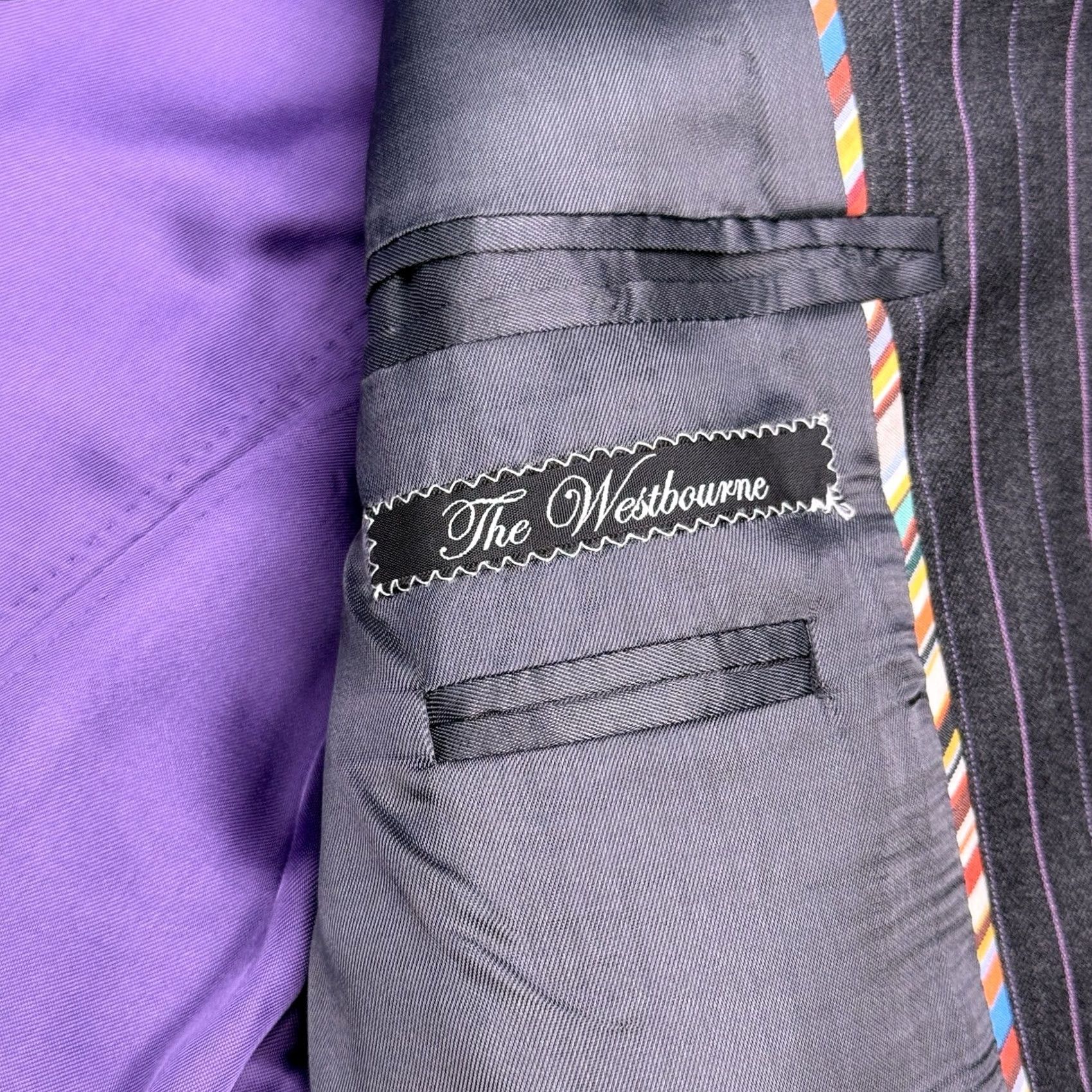 Paul Smith Paul Smith Suit 46R Gray Purple Striped Wool Pants 38x28 Two Piece Wool Suit Mens Regular 2 Piece Notch Lapel Dry Clean Only Vintage No Size 46R - 5 Thumbnail