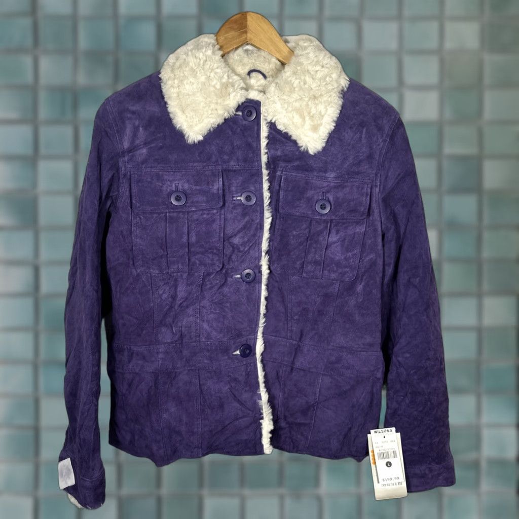Vintage VINTAGE Wilsons Leather Suede Trucker Jacket Women’s Large Purple Cozy Warm Sherpa Lined Bomber Jacket Size L / US 10 / IT 46 - 1 Thumbnail