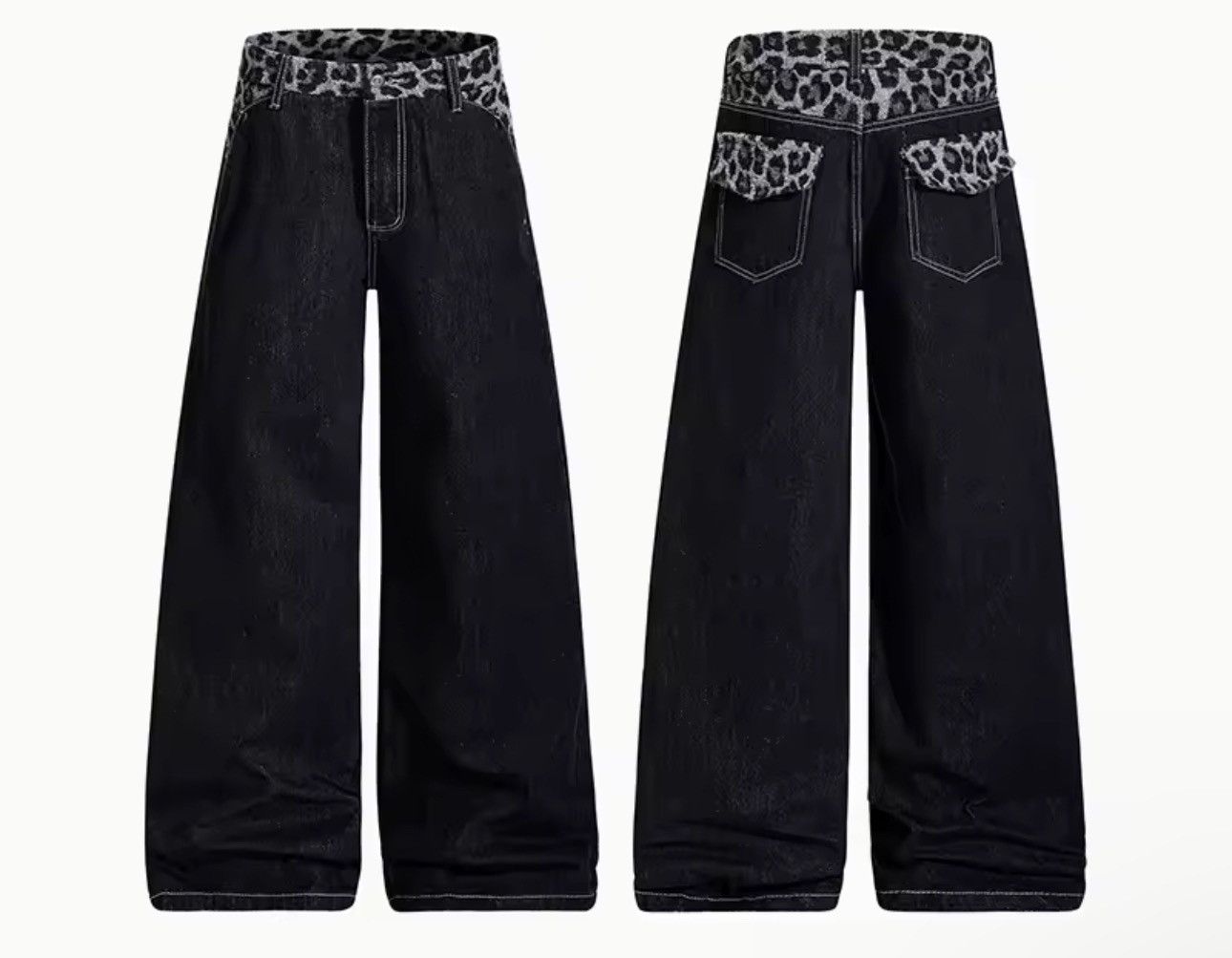 Other Patchwork Leopard Fur Streetwear Wide Leg Jeans Pants y2k Size US 32 / EU 48 - 6 Thumbnail