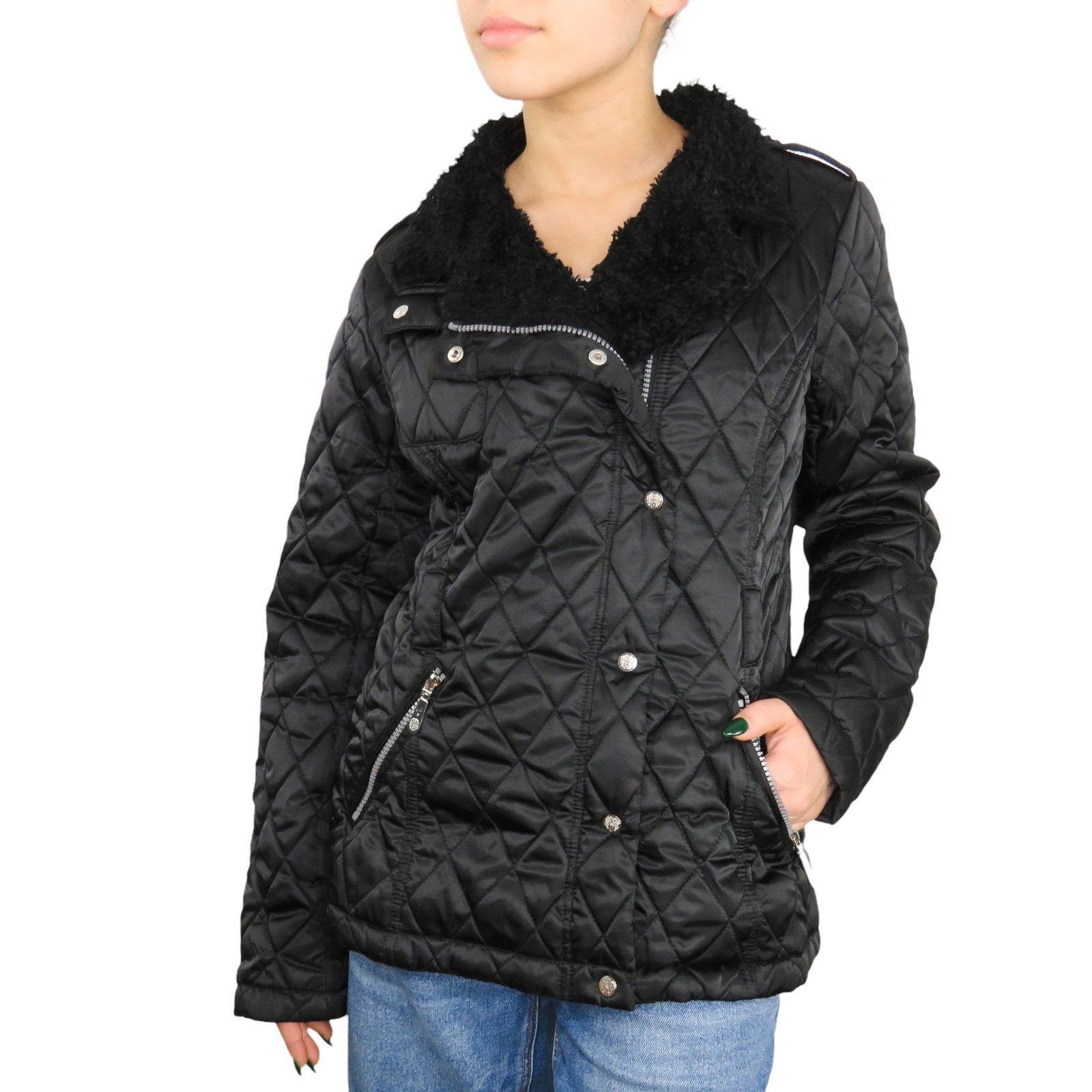 Designer × Vince Camuto Vince Camuto Black Quilted Coat Fur Hood Small Classic Size S / US 4 / IT 40 - 2 Thumbnail