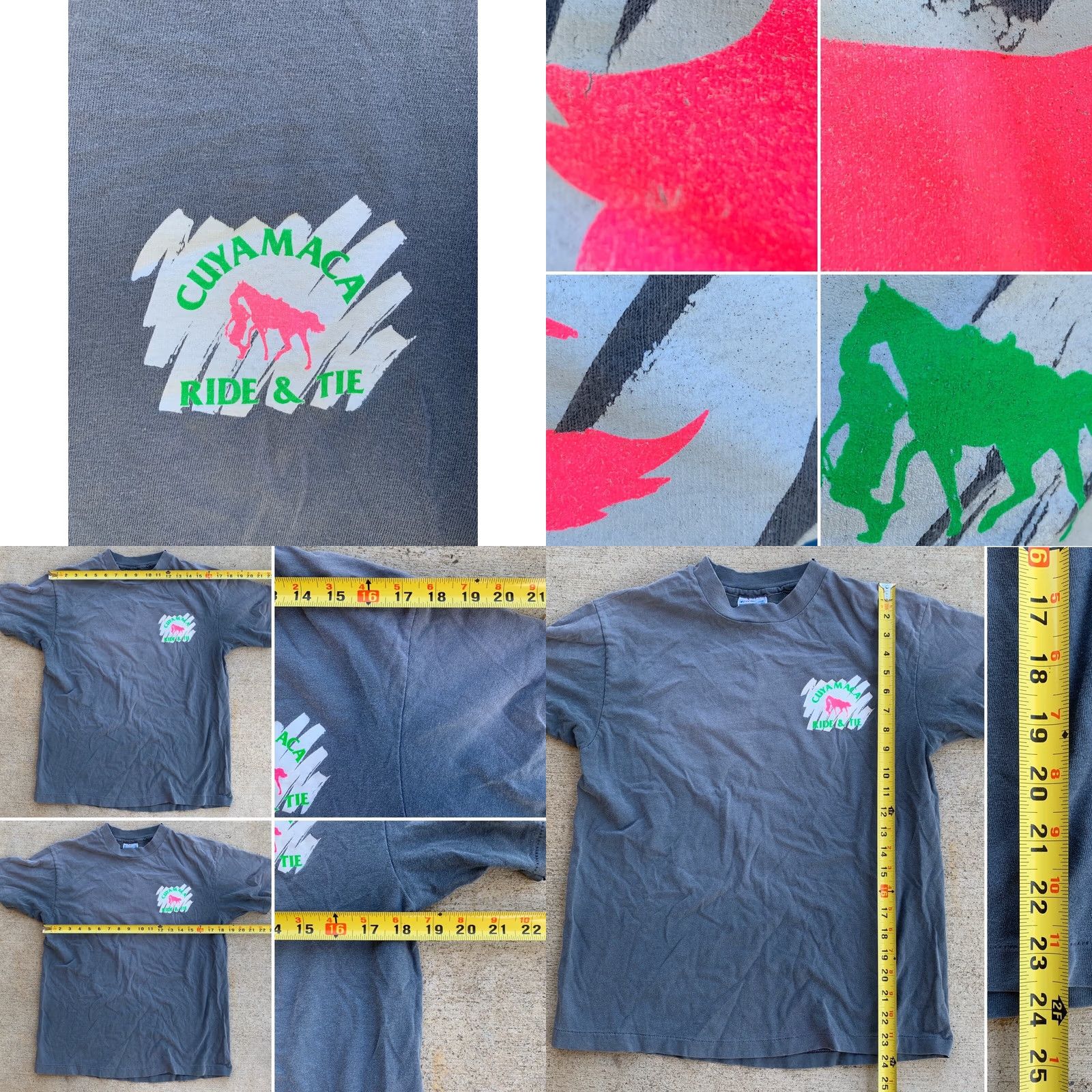 Hanes VINTAGE Hanes Cuyamaca Ride & Tie T Shirt Graphic Tee 80s 90s L Mens Gray Neon Graphics Back Front Size US L / EU 52-54 / 3 - 8 Thumbnail
