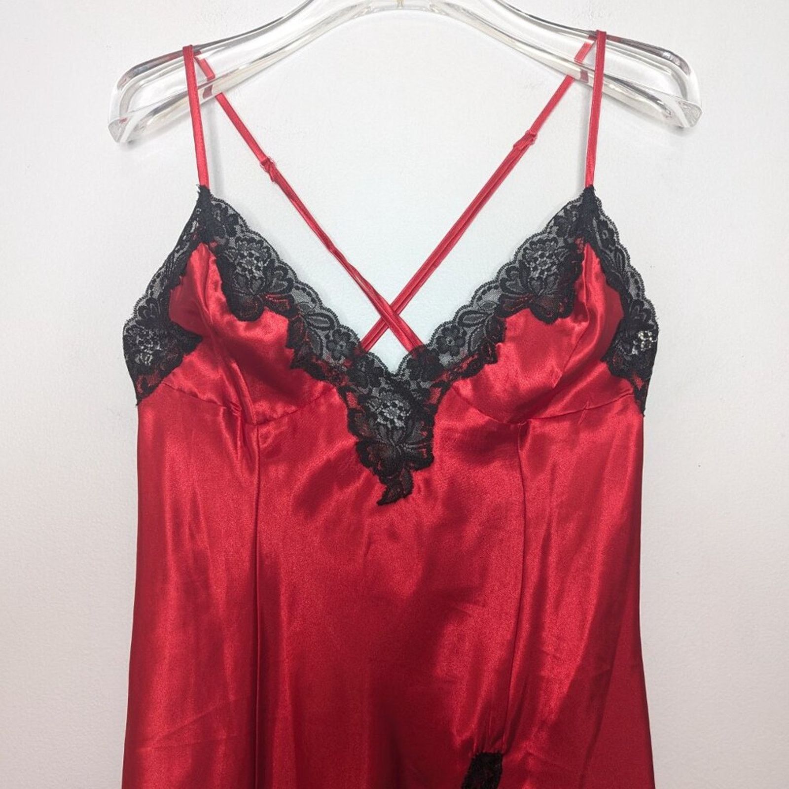 Vintage Frederick's of Hollywood Vintage Red Satin Slip Dress Lace Size L / US 10 / IT 46 - 9 Thumbnail