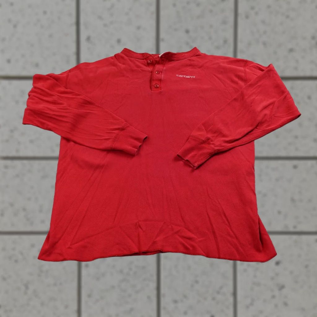 Carhartt VINTAGE Carhartt Shirt Mens 2XL Red Long Sleeve Henley Workwear Tee USA 90s Mens Size US XXL / EU 58 / 5 - 1 Thumbnail