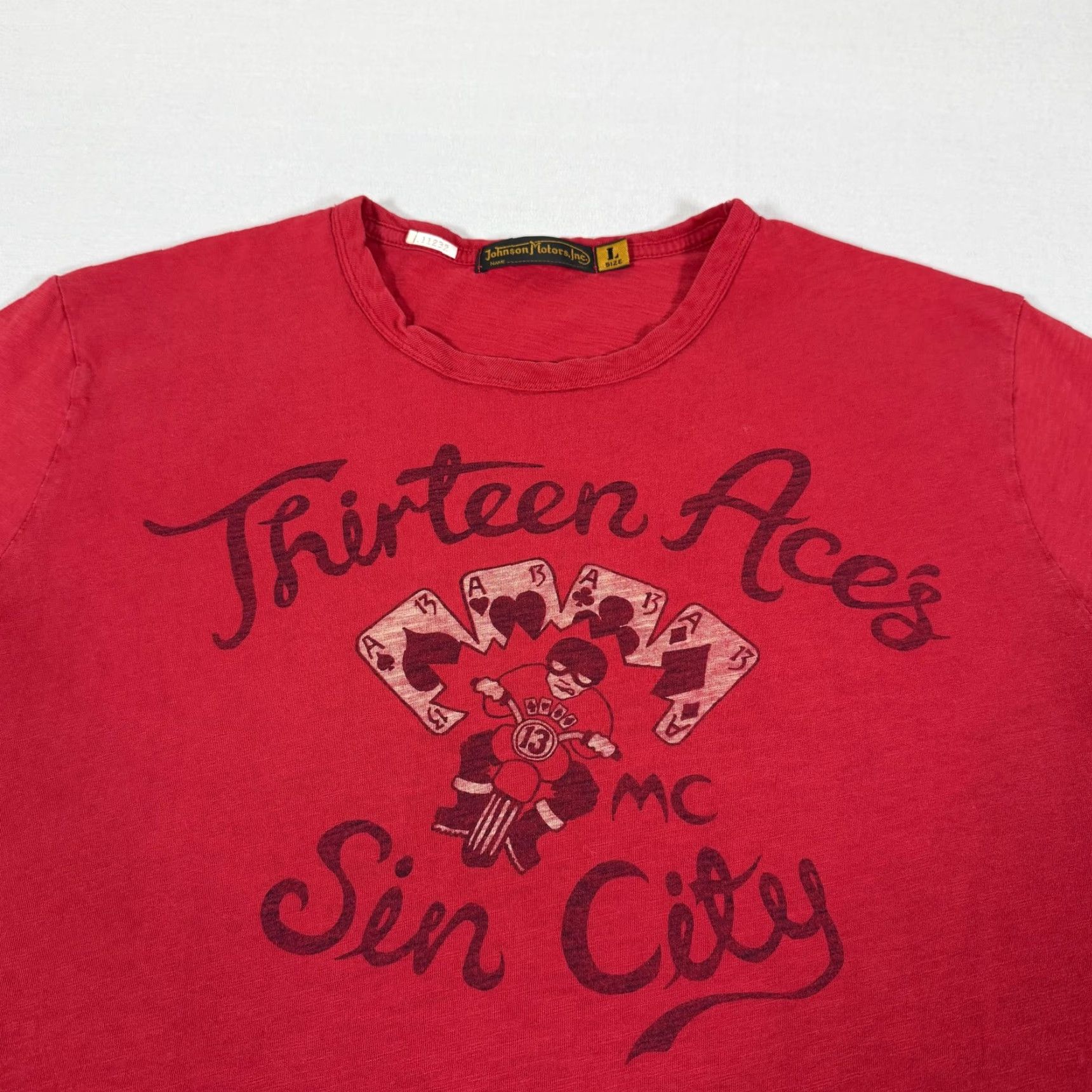 Vintage Johnson Motors Shirt Mens Large Red Thirteen Aces Sin City Made USA Biker Tee Graphic Print Size US L / EU 52-54 / 3 - 2 Thumbnail