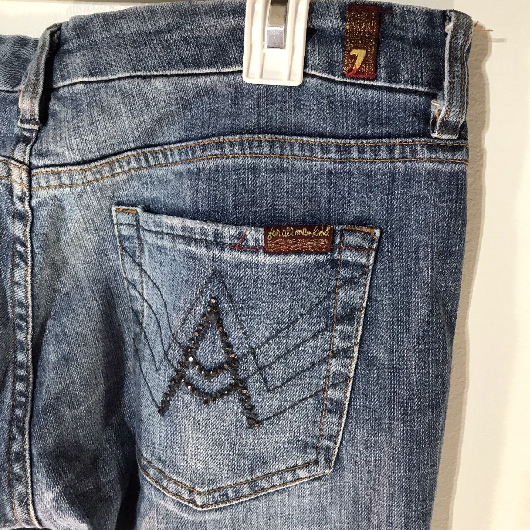 7 For All Mankind VINTAGE 7 For All Mankind Wide Leg Jeans Womens Size 29 Blue Low Rise Faded Wash Cotton Denim Size 29" - 2 Thumbnail