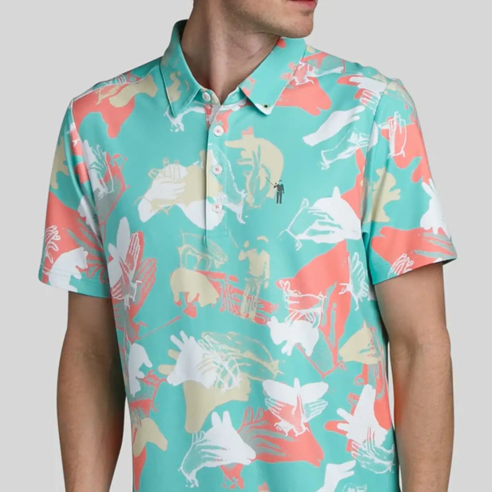 Ashworth William Murray Retro Seafoam Happy Hands Golf Shirt Mens 2XL Size US XXL / EU 58 / 5 - 7 Thumbnail