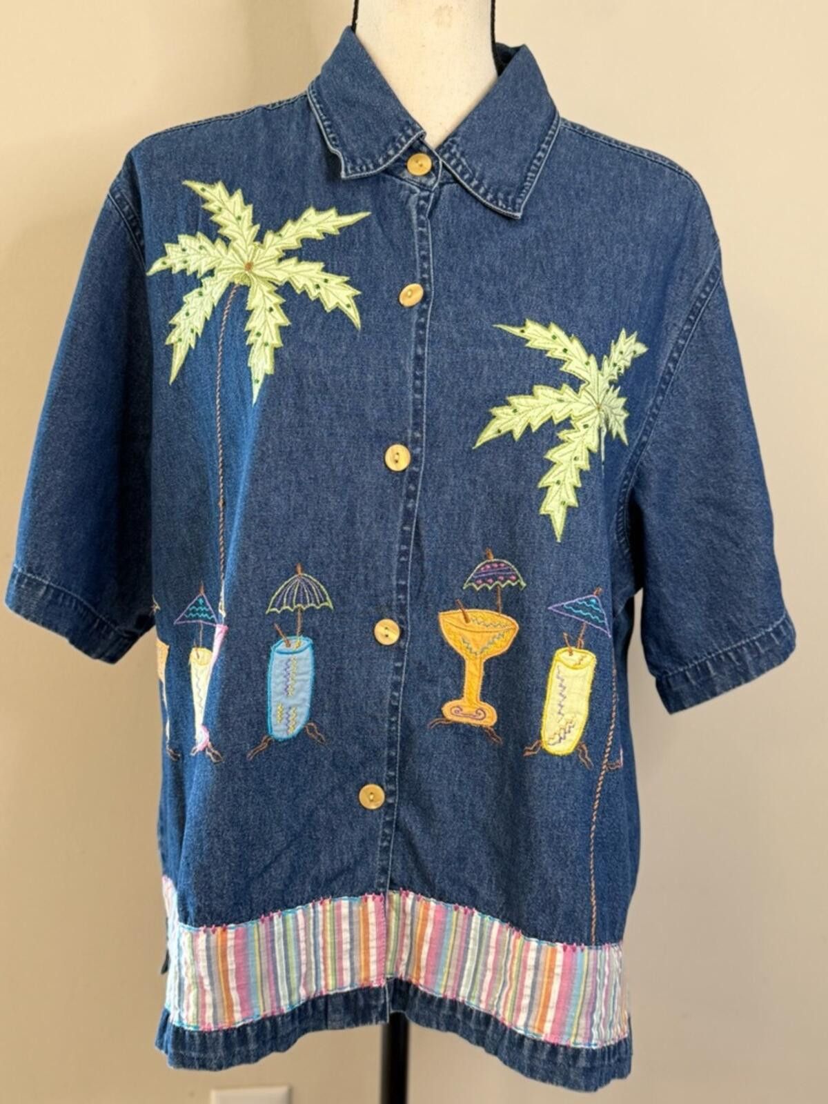 Other New Directions tropical embroidered denim button up top XL Size XL / US 12-14 / IT 48-50 - 1 Thumbnail