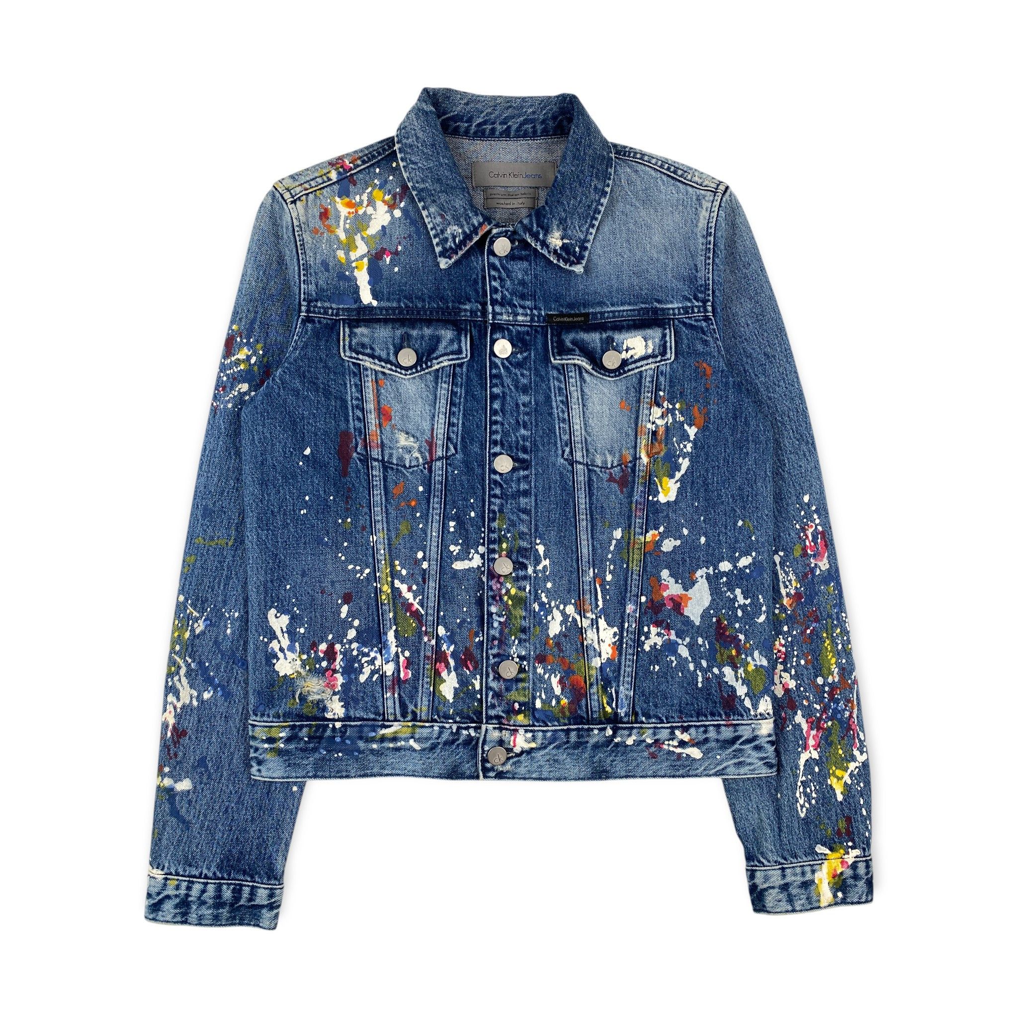 Calvin Klein Raf Simons 2014 Paint Splattered Denim Jacket Size US M / EU 48-50 / 2 - 1 Thumbnail