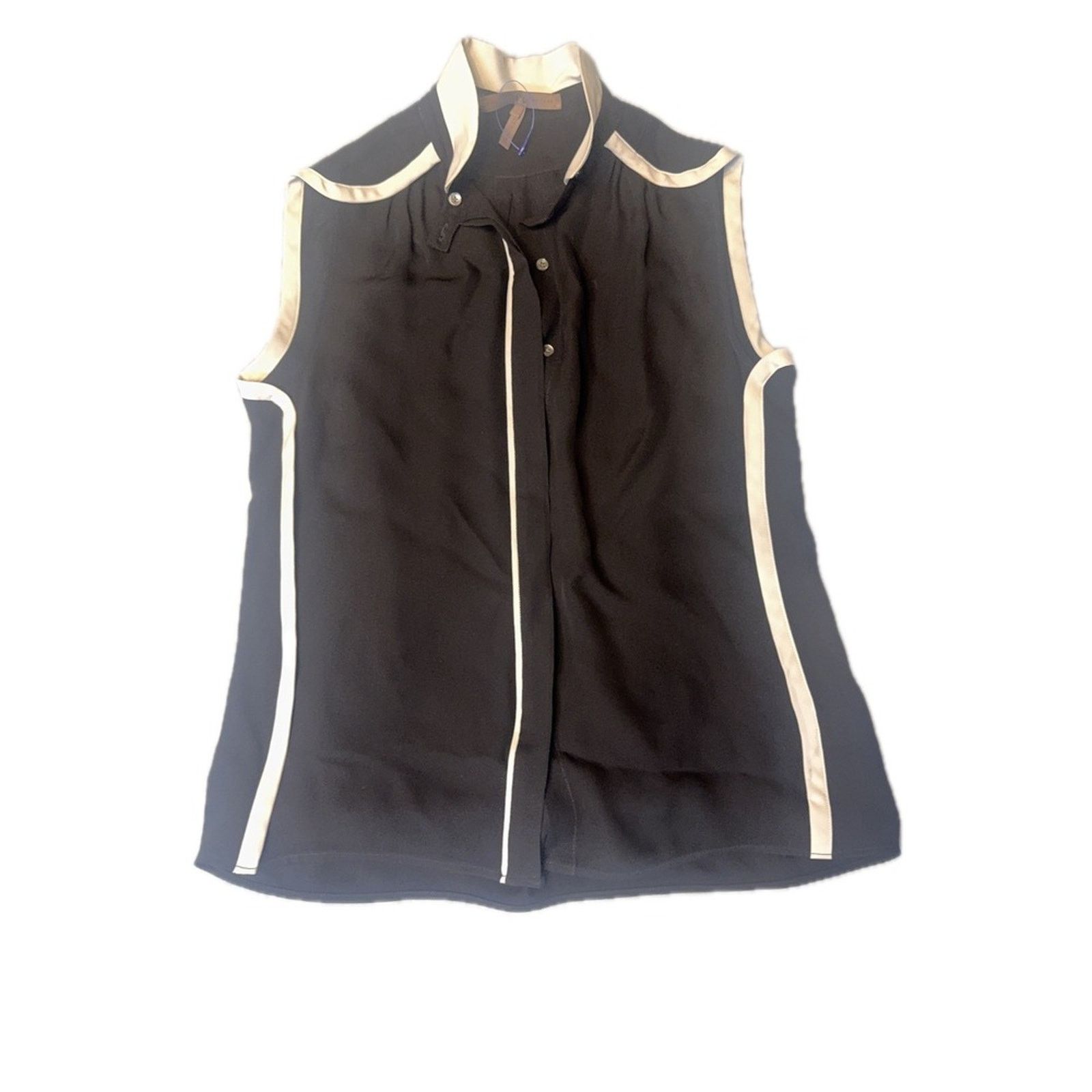Halston Heritage Black Silk Sleeveless Blouse w/ Contrast
