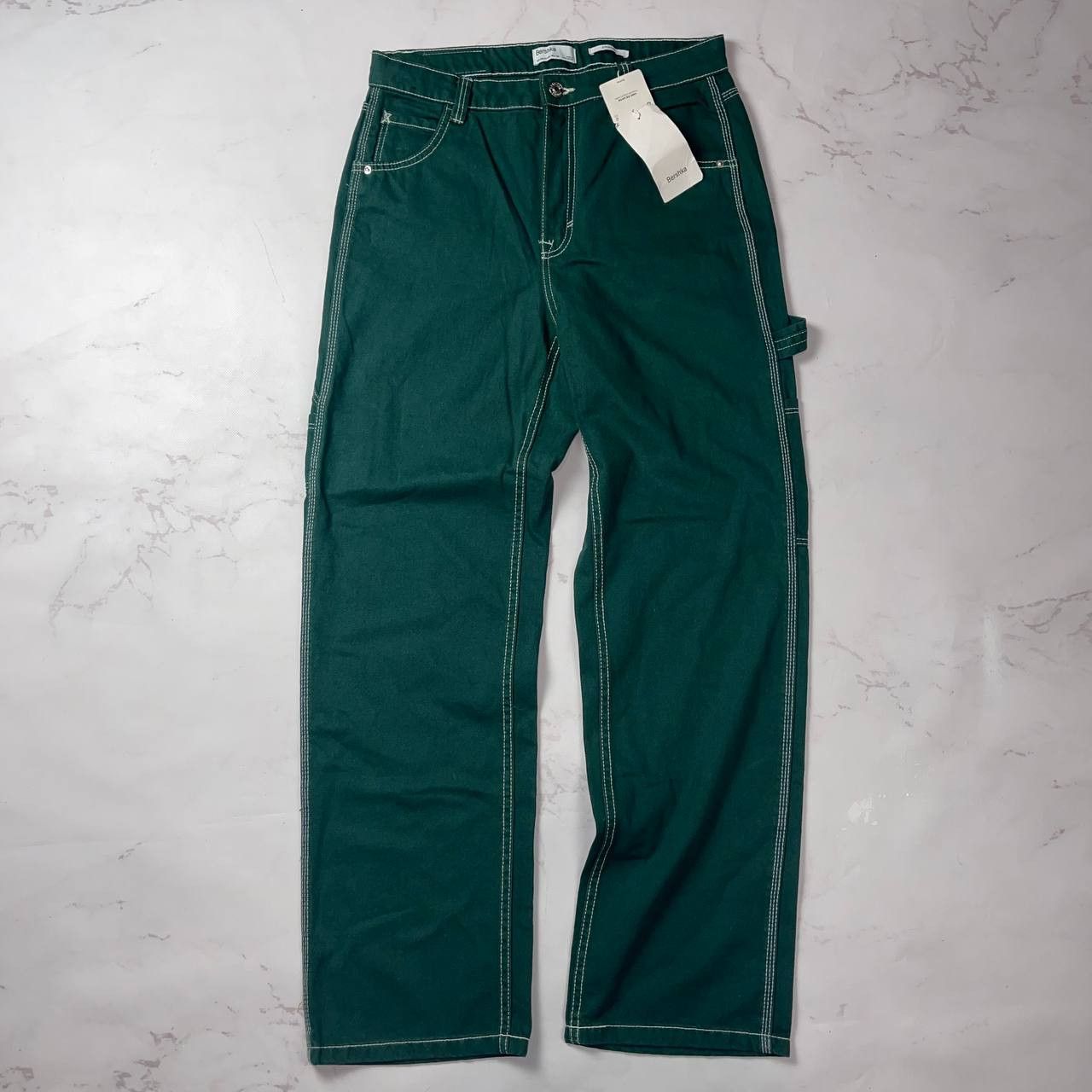 Vintage Bershka straight dark green cargo jeans Work style Carhartt Size US 40 / EU 56 - 2 Thumbnail