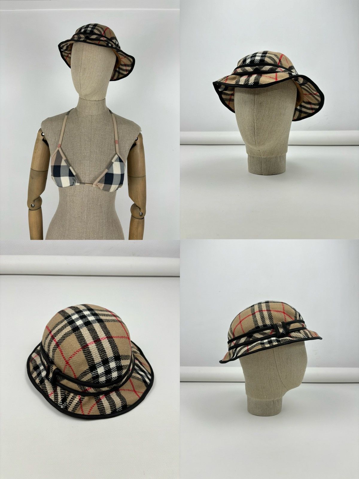 Burberry × Burberry Prorsum RARE VTG 90's BURBERRY'S Wool Nova Check Beige Bucket Hat England Cap Panama M Size ONE SIZE - 1 Thumbnail