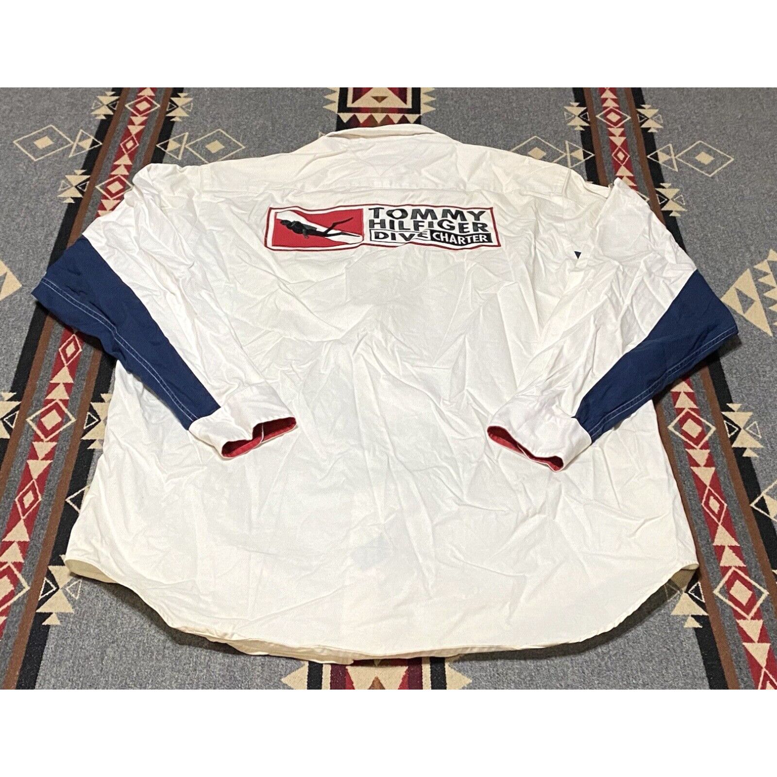 image of Tommy Hilfiger Dive Charter Men's Size S White Long Sleeve VTG Shirt Rescue T52