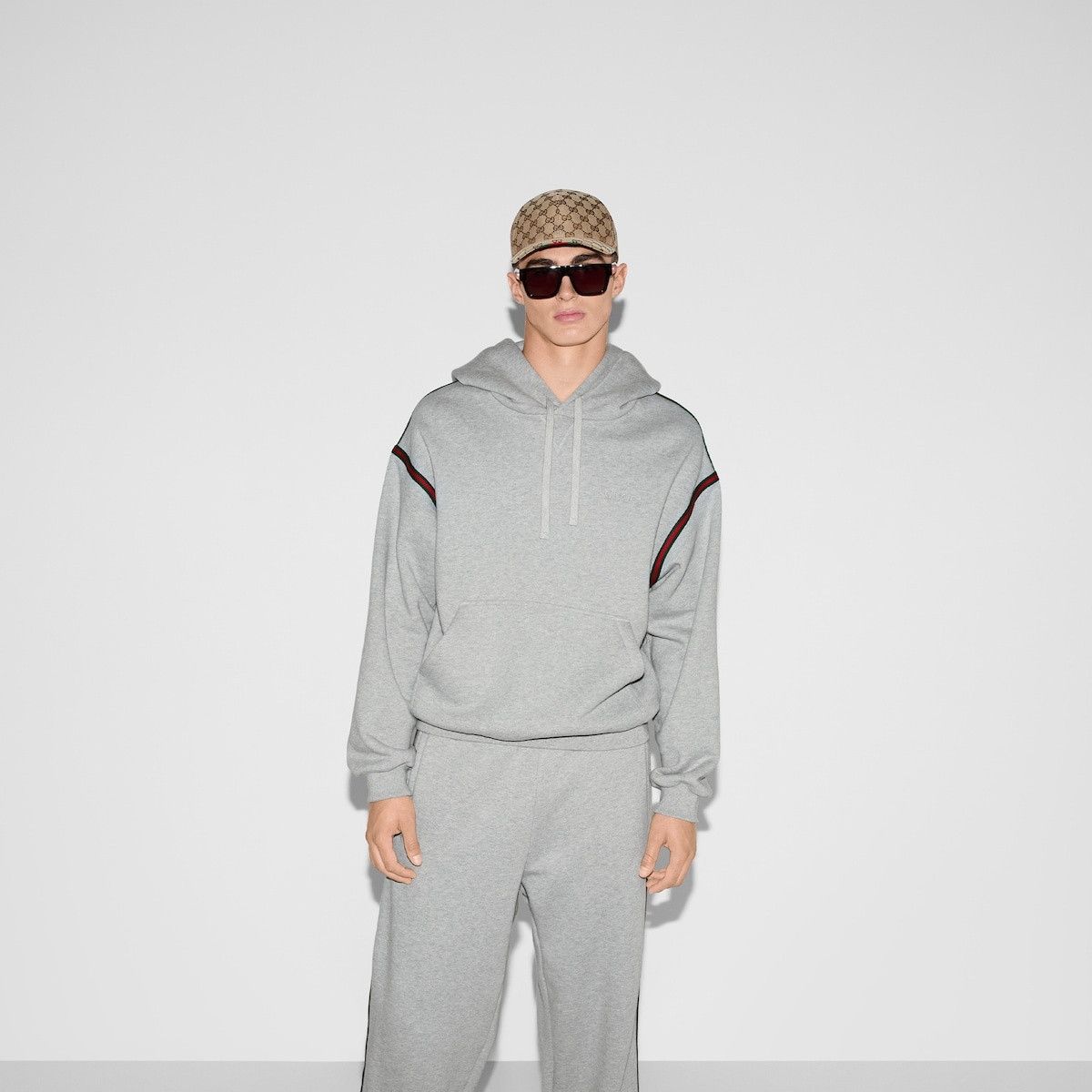 Gucci o1s1wg110925 Cotton Jersey Hooded Sweatshirt With Web Grey Size US XXL / EU 58 / 5 - 3 Thumbnail