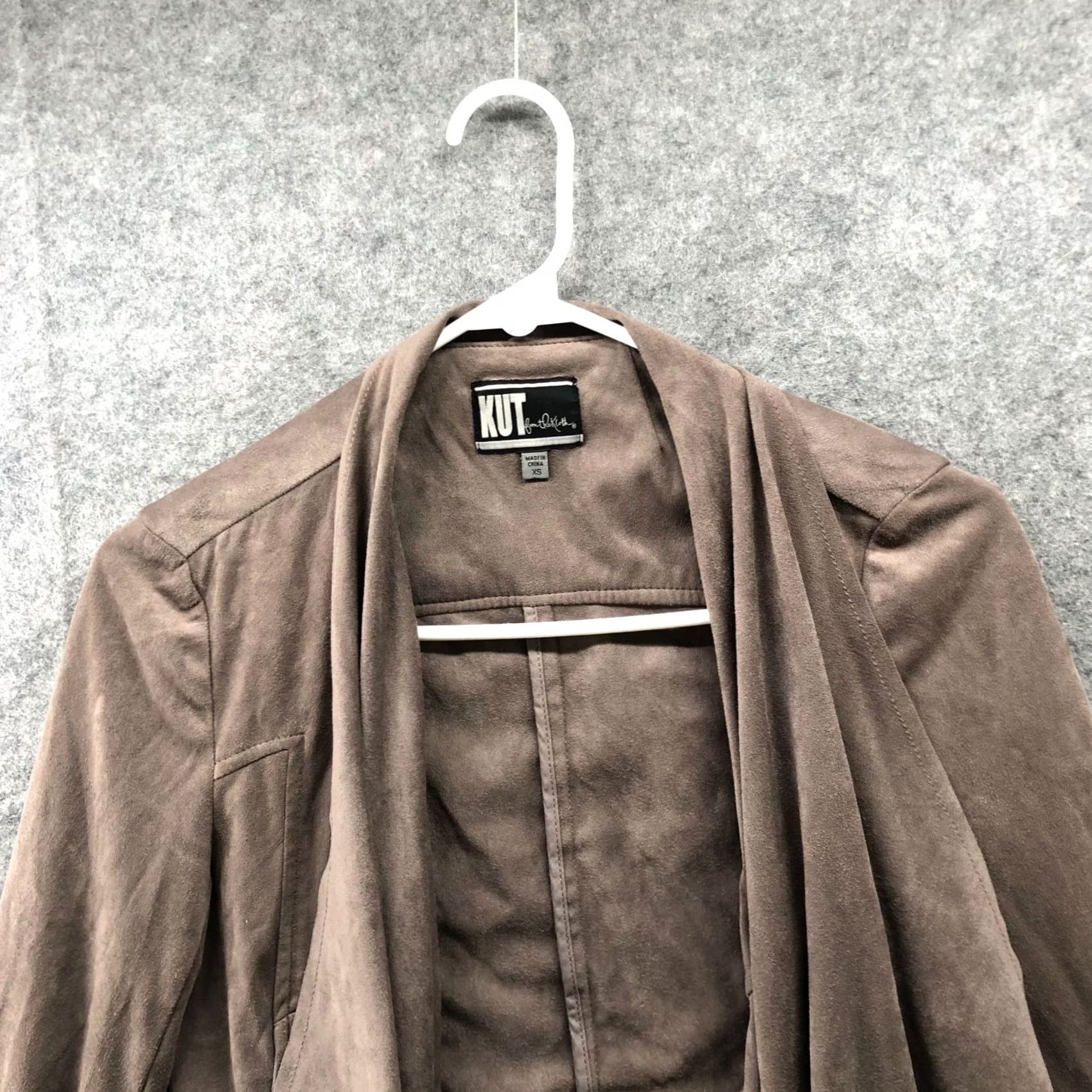Vintage KUT from The Kloth Faux Suede Jacket Womens XS Light Brown Open Front Waterfall Jacket Size XS / US 0-2 / IT 36-38 - 3 Thumbnail