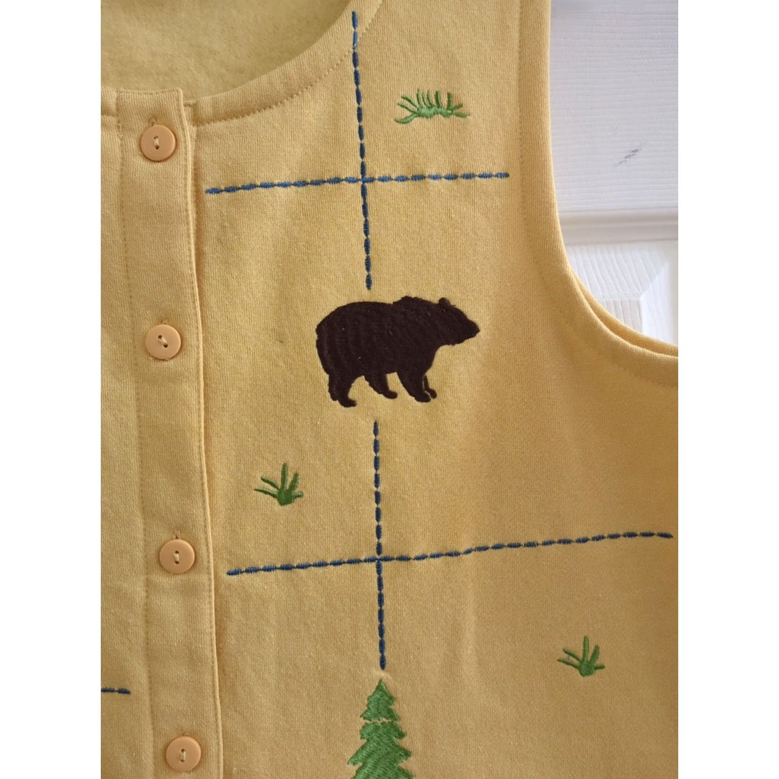 Vintage Shenanigans Vest 90s Yellow Sleeveless Petite Women PS Animal Embroidered Cottagecore Tree Size S / US 4 / IT 40 - 4 Thumbnail