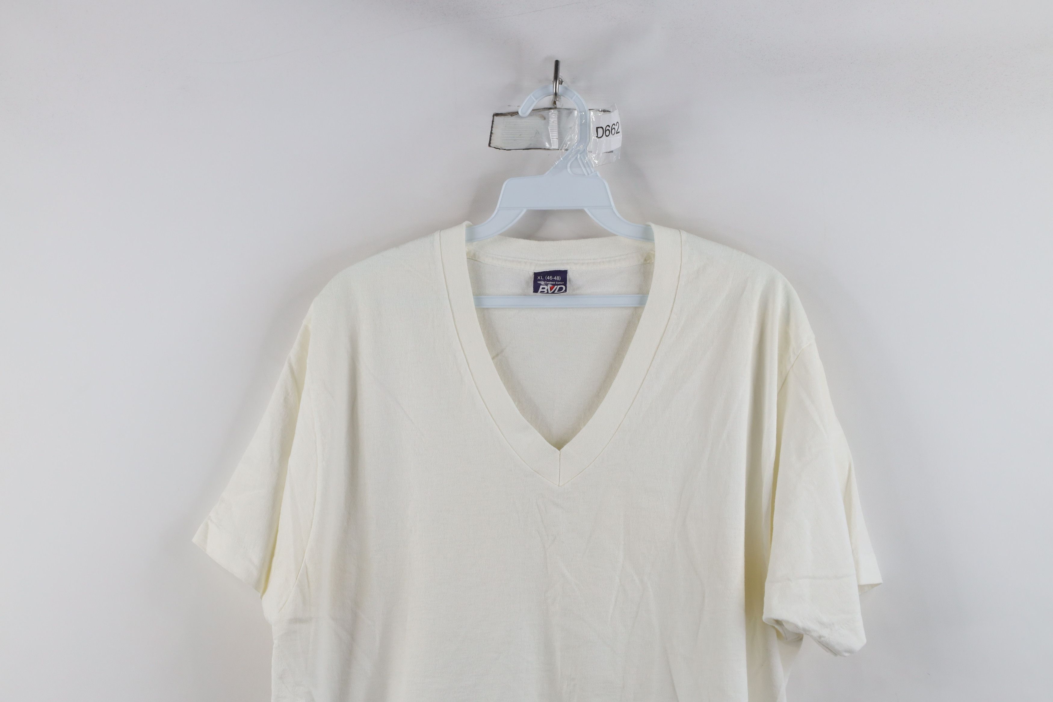 Vintage Vintage 70s Streetwear Blank Cotton V-Neck T-Shirt White USA Size US XL / EU 56 / 4 - 2 Thumbnail