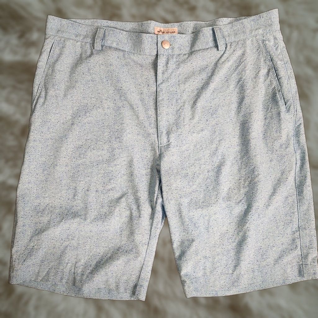 Peter Millar Peter Millar Shorts Mens 36 AOP Blue Performance Stretch Golf Wicking Casual Travel Geometric Front Flat Front Pockets Logo Men Regular Chino Short Size US 36 / EU 52 - 1 Thumbnail