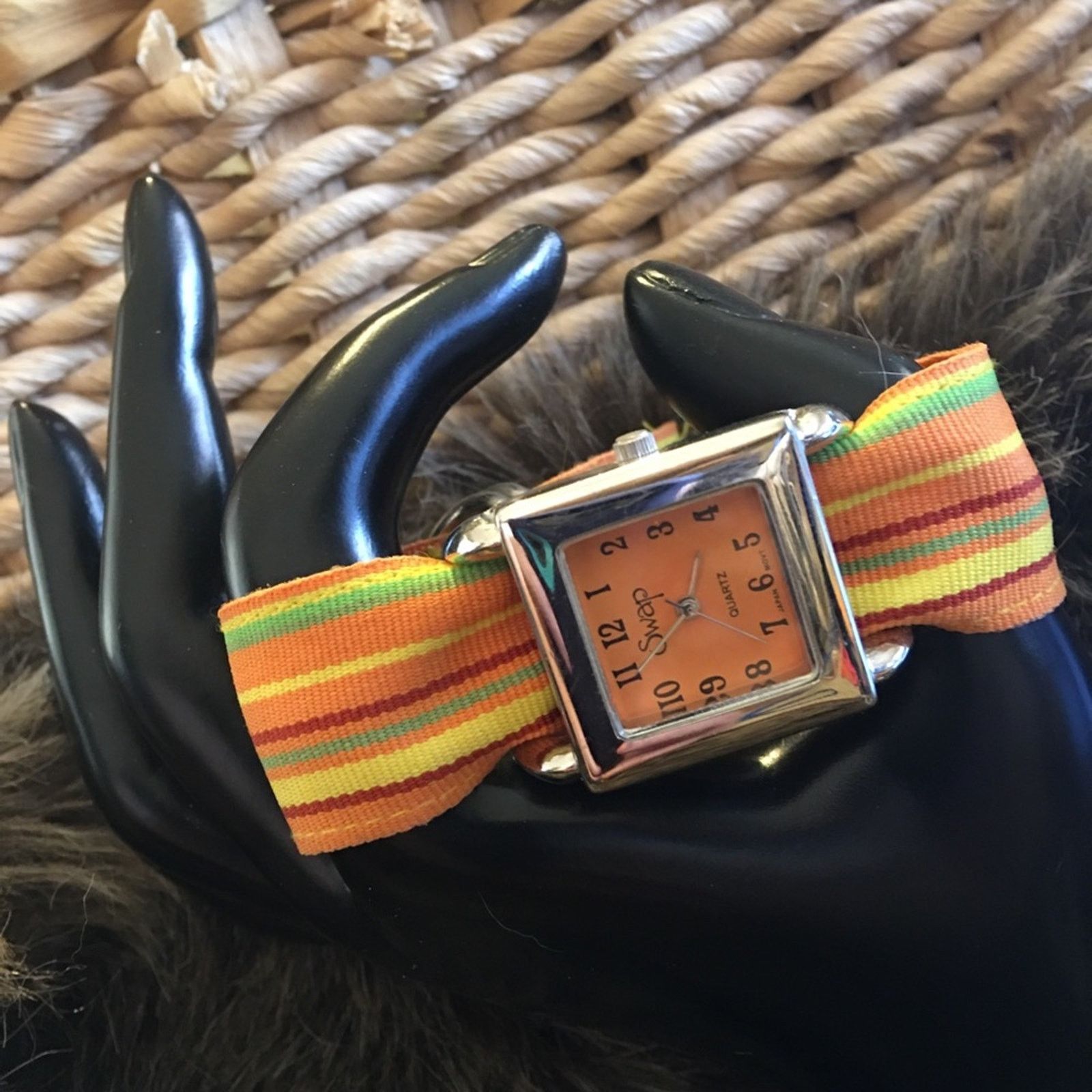 Other Ladies SWAP stripe fabric D ring band watch Size ONE SIZE - 1 Thumbnail