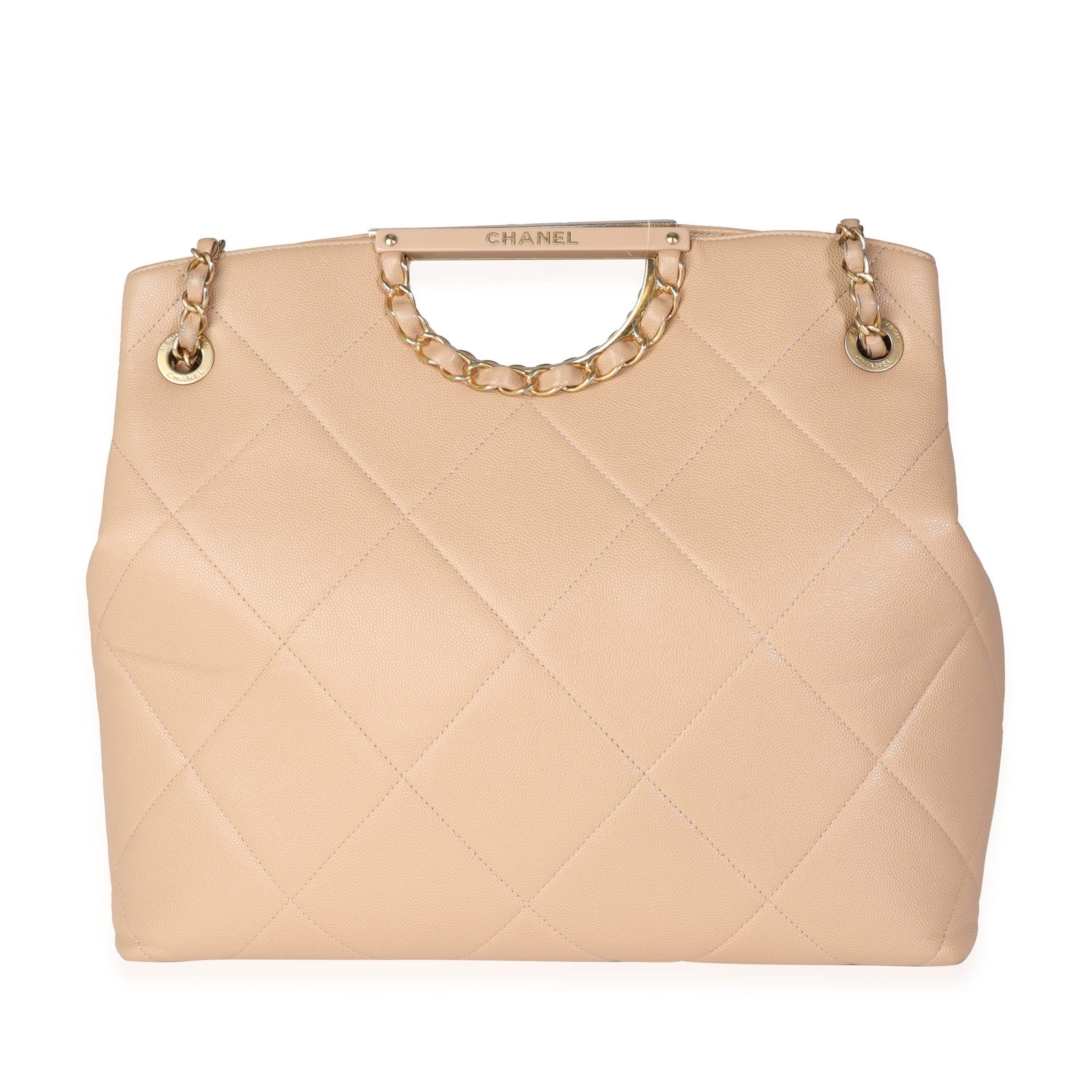 image of Chanel Beige Quilted Caviar Chain Frame Shopping Tote in Pink, Women's