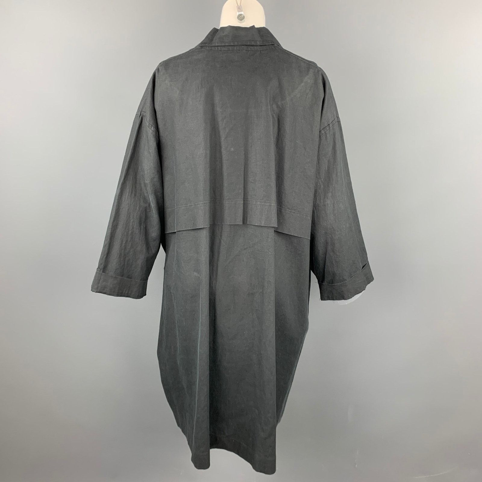 eskandar ESKANDAR Size One Size Charcoal Linen Overcoat Size ONE SIZE - 4 Thumbnail