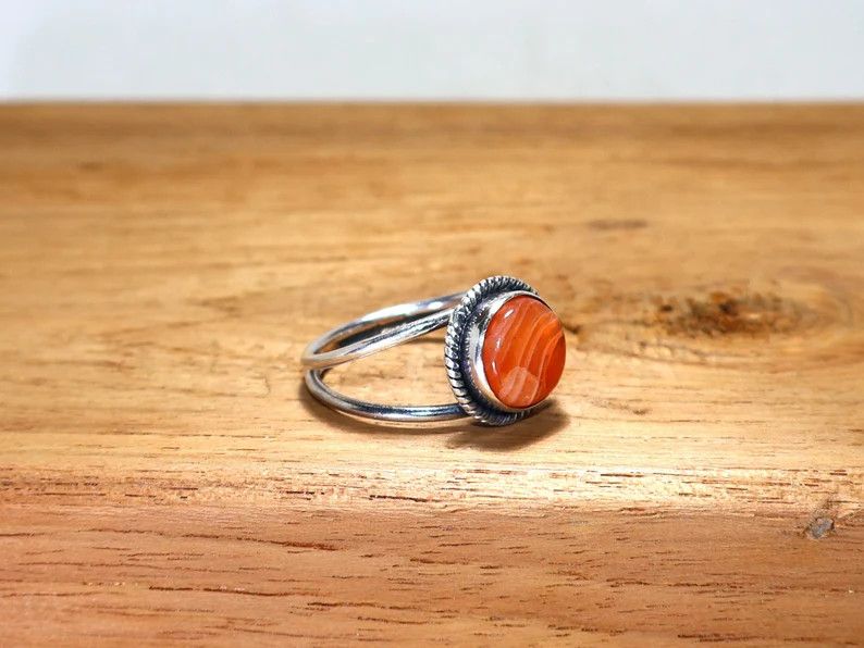 Handmade Sterling Silver Carnelian Ring: Handmade Gemstone Jewelry Size ONE SIZE - 3 Thumbnail