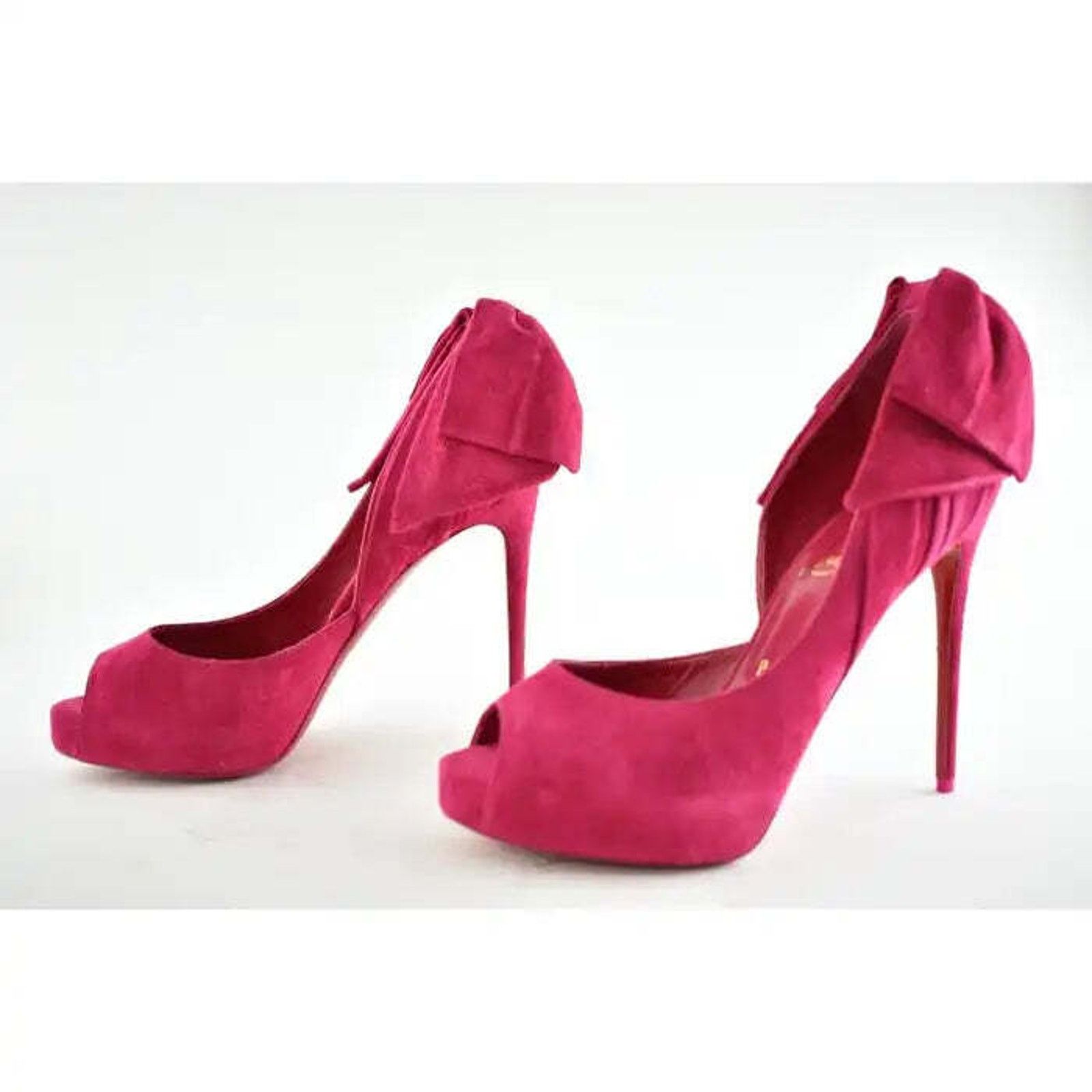 Christian Louboutin Rabakate Alta 120 Bomba Pink Suede Platform Heel Pump 37.5 Size US 7.5 / IT 37.5 - 8 Thumbnail