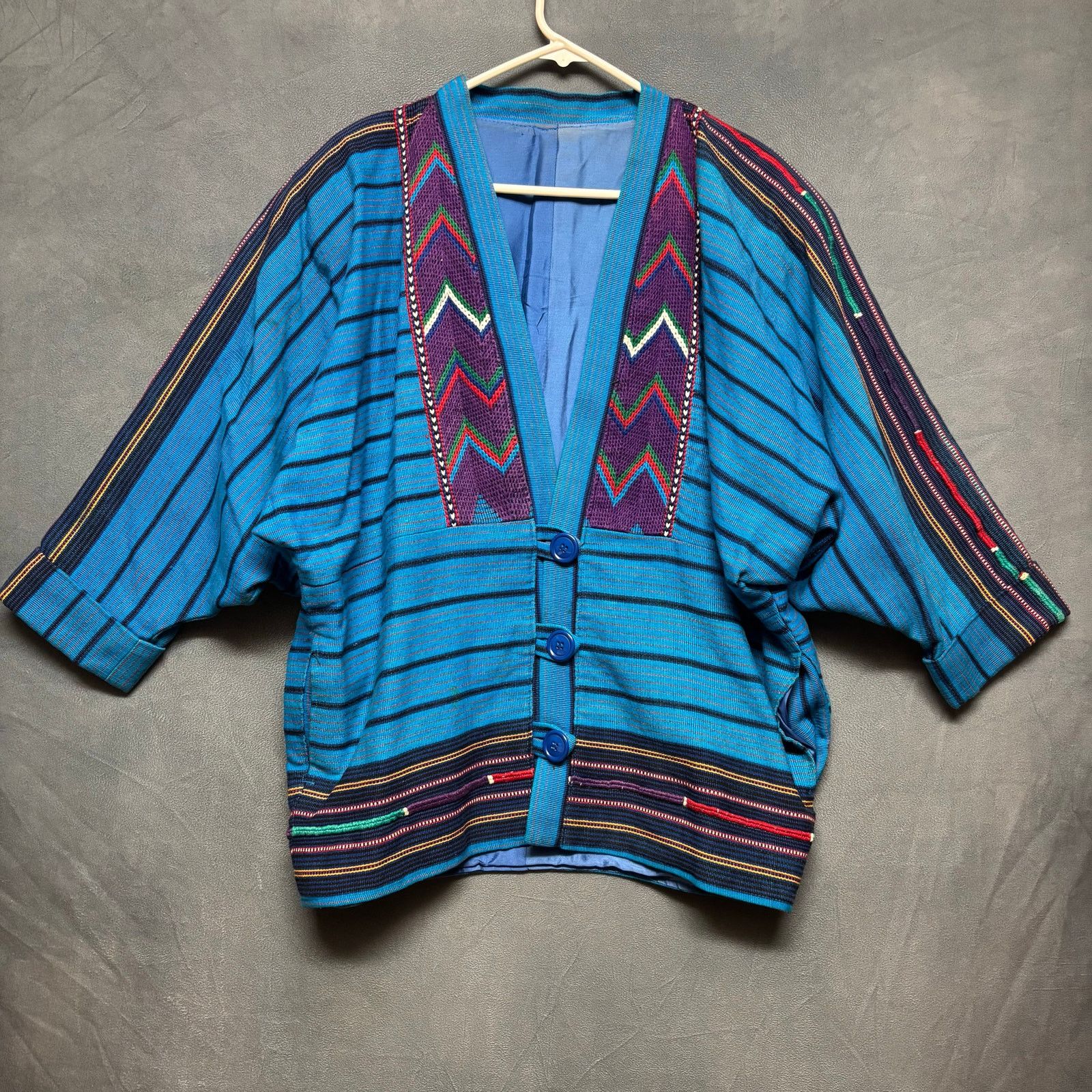 Oversized Hand Knit Mexican Drug Rug Blazer Jacket Button