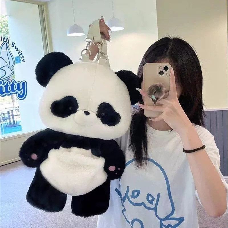 Japanese Brand Cute Panda Backpack Nylon Plush Removable Shoulder Strap Size ONE SIZE - 4 Thumbnail
