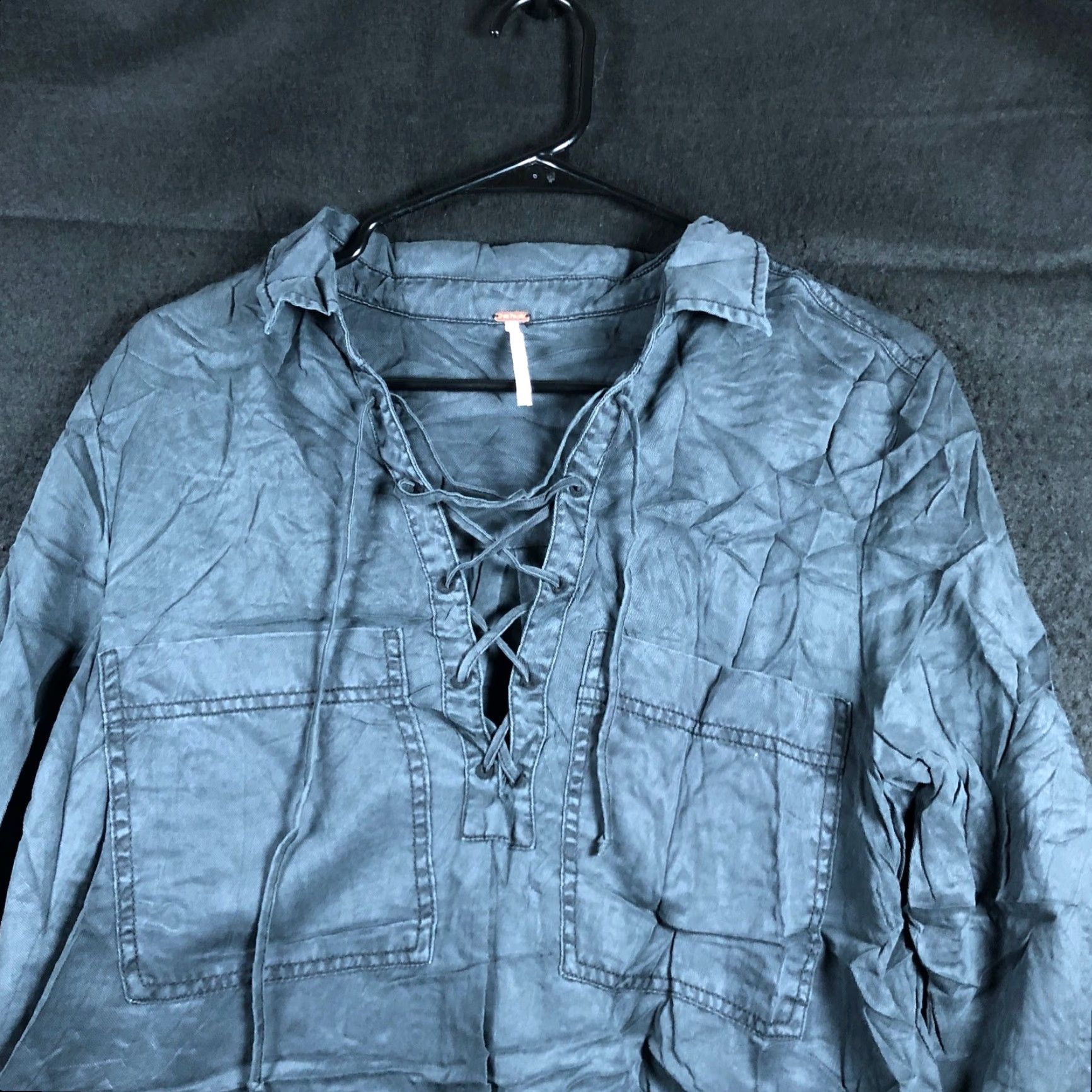 Free People Free People Blouse Women Black Under Your Spell V Neck Lace Up Medium Shirt Size M / US 6-8 / IT 42-44 - 3 Thumbnail