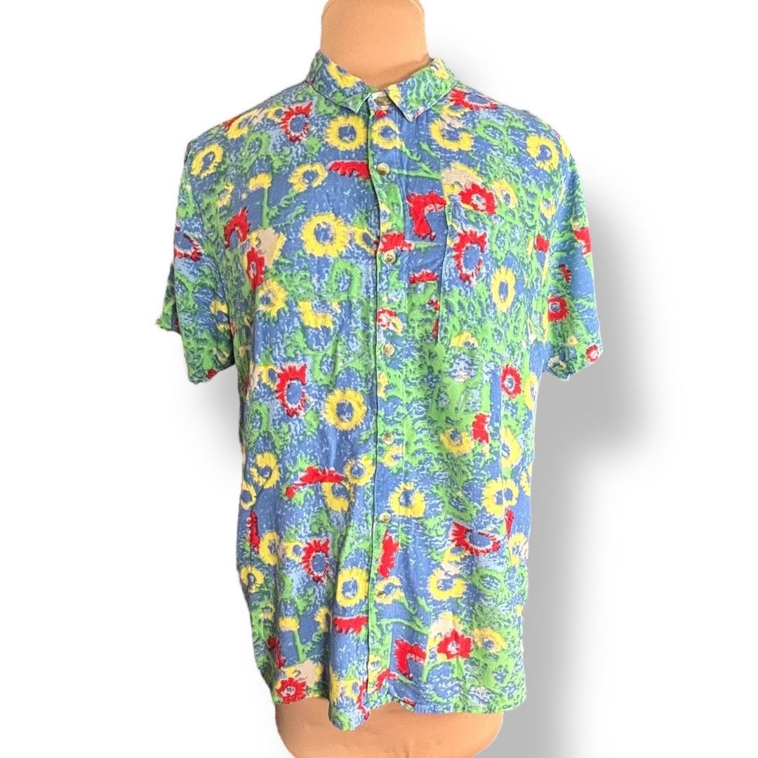 Rolla's Rolla’s Abstract Sunflower Print Viscose Shirt Blue Green Size US M / EU 48-50 / 2 - 1 Thumbnail