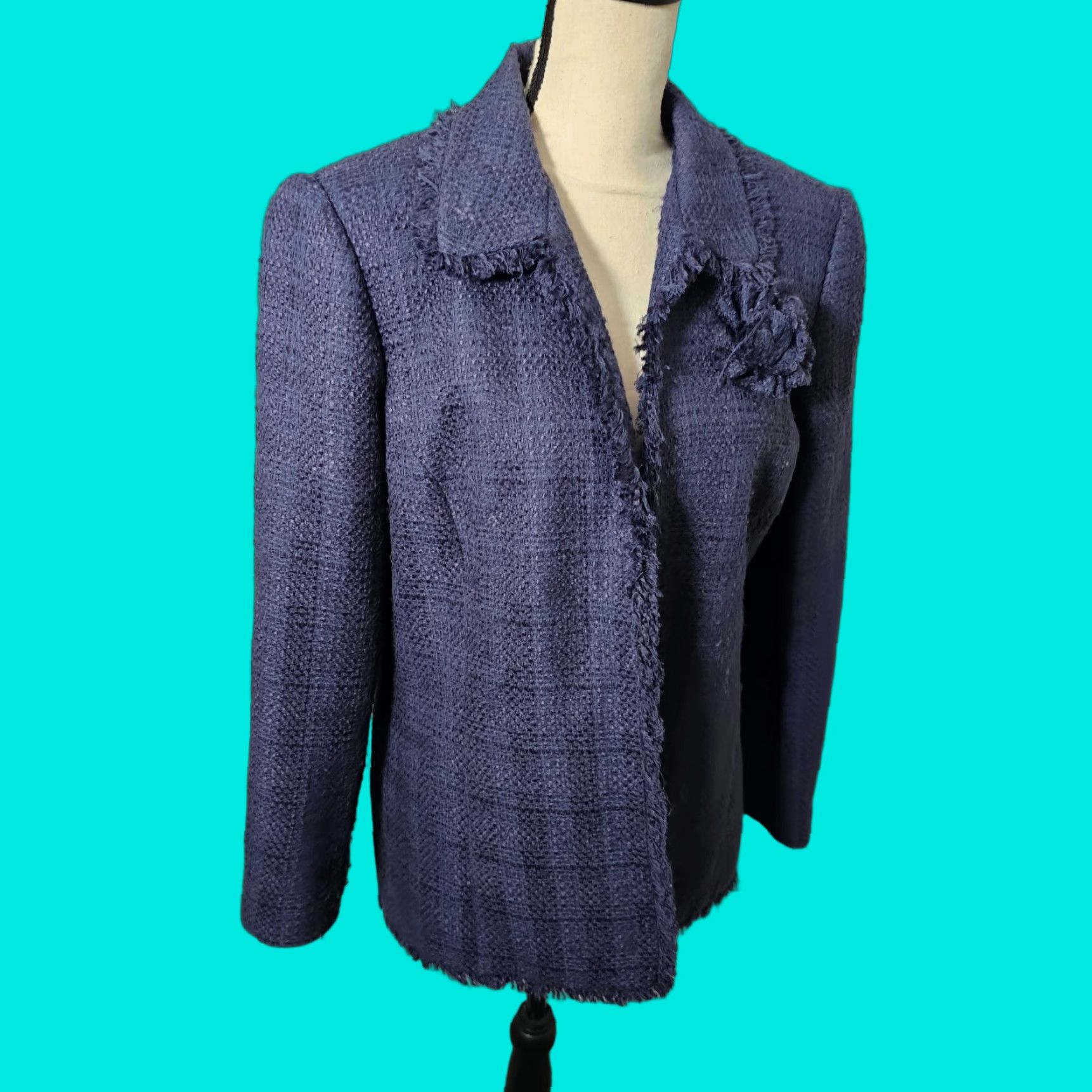 Vintage Alfred Dunner Blazer Women's 14 Blue Rose Accent Lightweight Lined Knit Size XL / US 12-14 / IT 48-50 - 1 Thumbnail