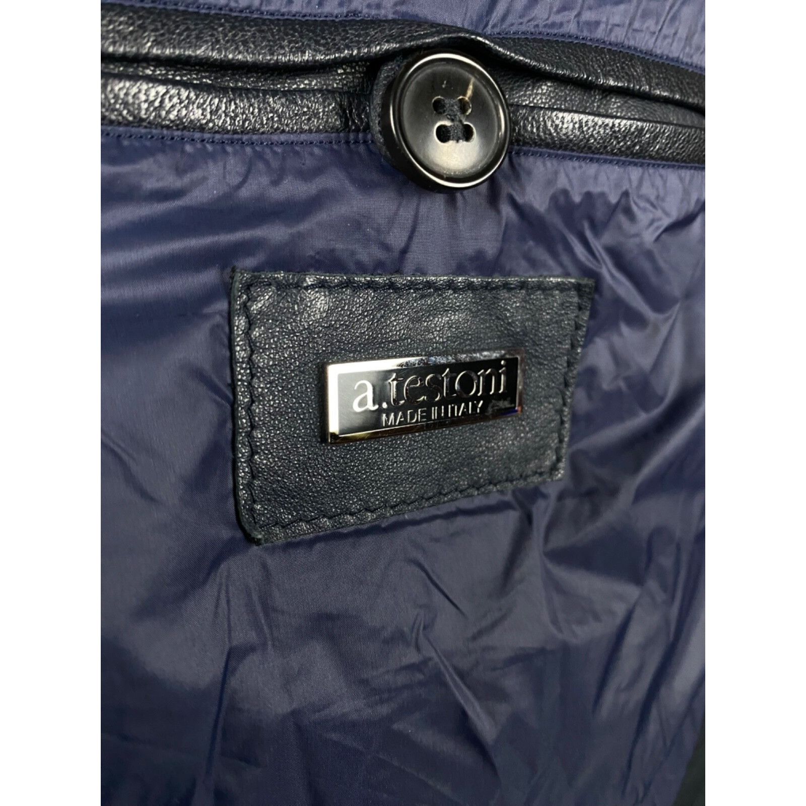 Testoni MINT! A.Testoni Men's Blue Black Nylon Leather Jacket Size M Size US M / EU 48-50 / 2 - 9 Thumbnail