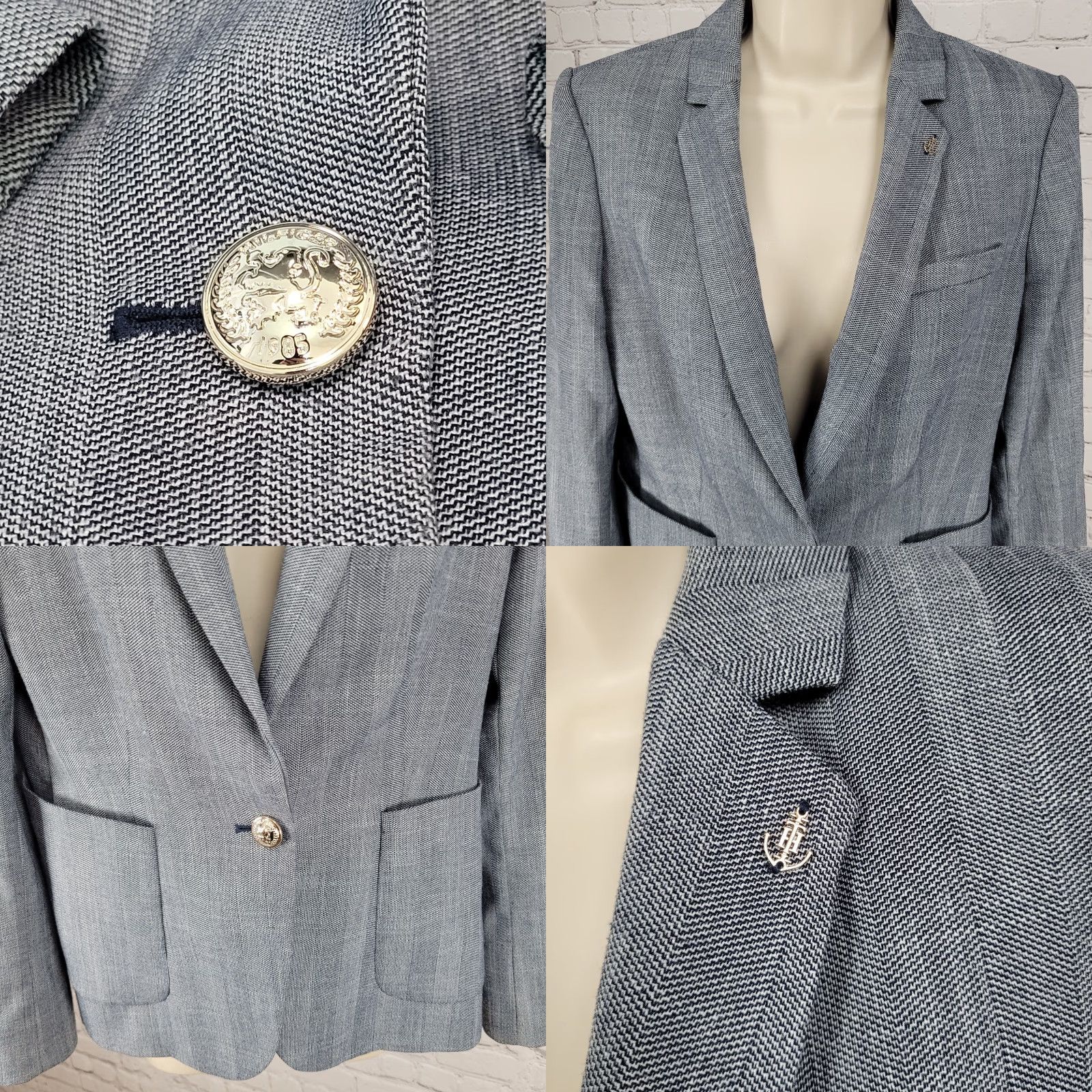 Tommy Hilfiger Tommy Hilfiger Blazer Jacket Blue Herringbone 1 Button Notch Vented Size 10 Size L / US 10 / IT 46 - 8 Thumbnail