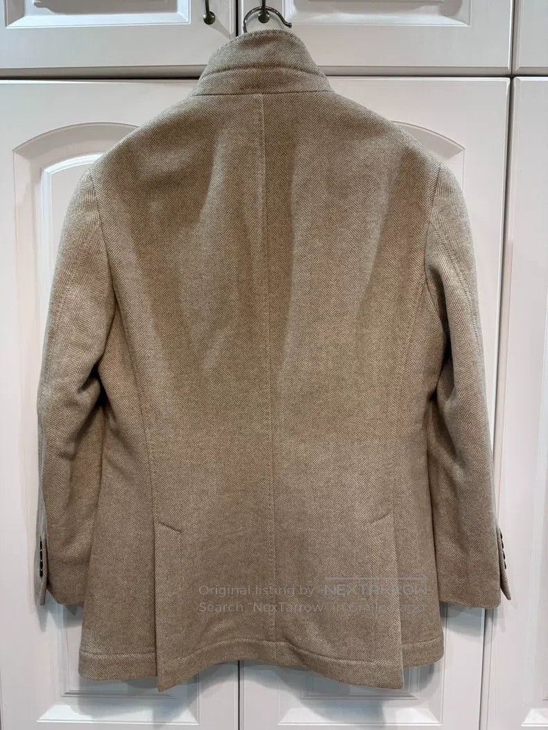 Brunello Cucinelli Brunello Cucinelli Khaki Herringbone Cashmere Collar Stand Size US XS / EU 42 / 0 - 2 Thumbnail