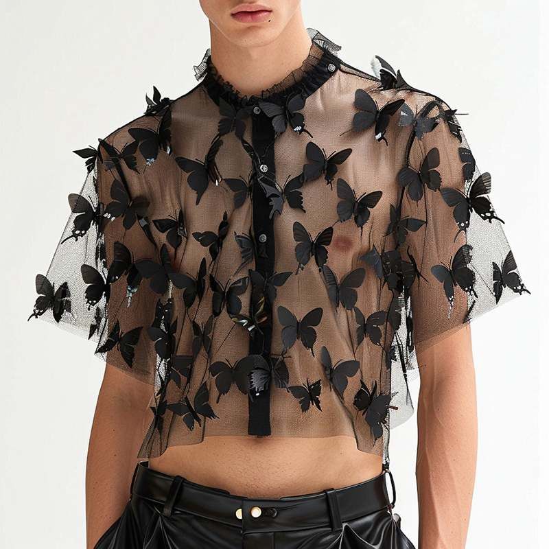 Japanese Brand × Vintage Shirt Patchwork Stand Collar Transparent Short Sleeve Size US XL / EU 56 / 4 - 1 Thumbnail