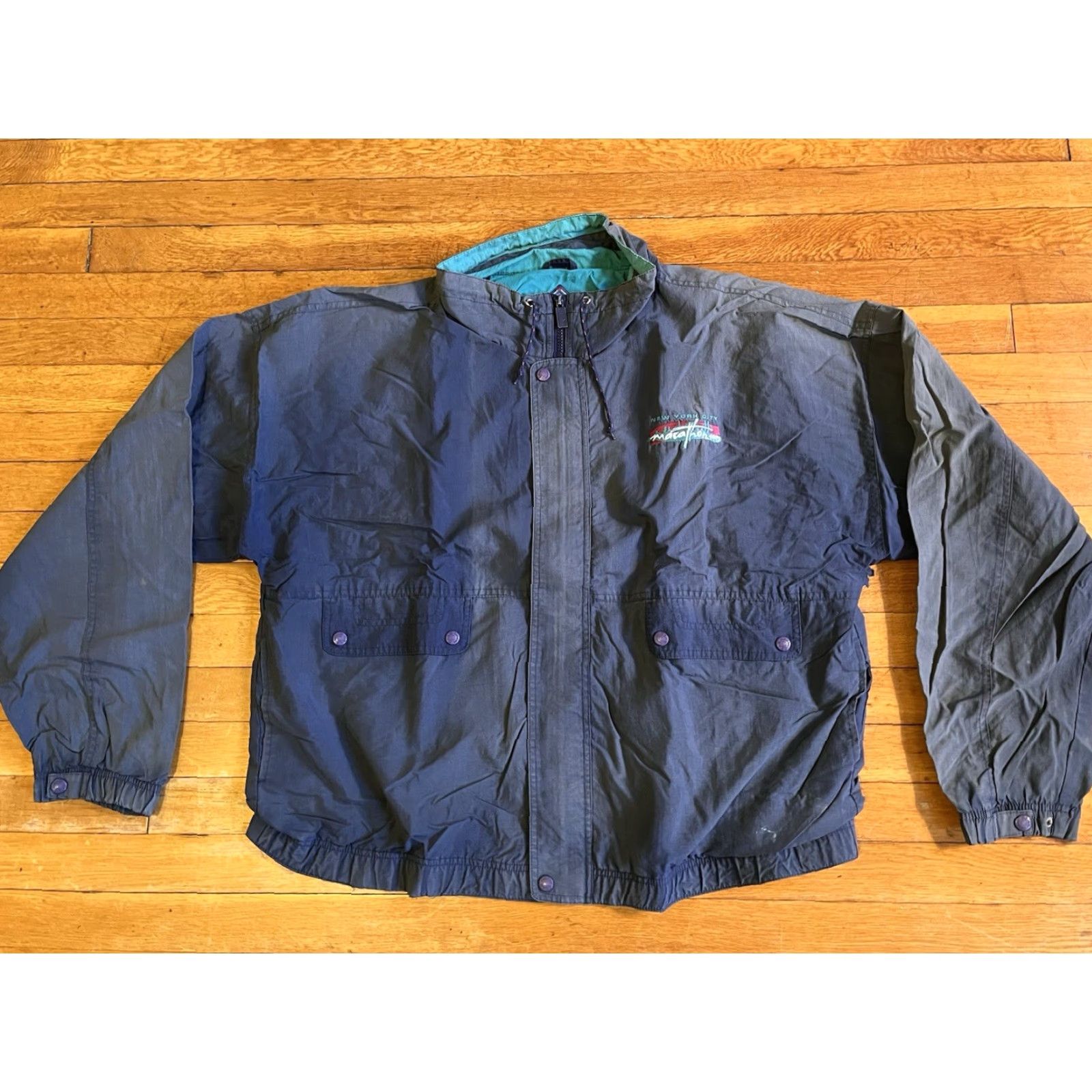 Vintage VINTAGE New York City Marathon 1995 Jacket Men's XL Blue Distressed 90s Size US XL / EU 56 / 4 - 2 Thumbnail