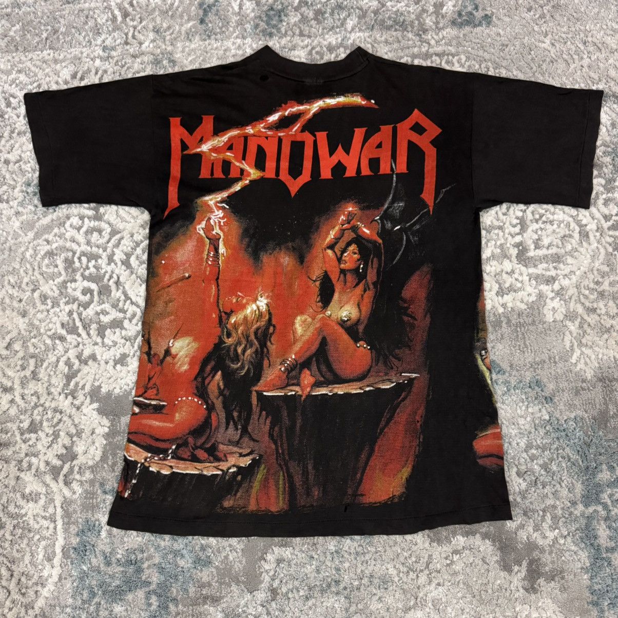 Band Tees Vintage 1995 Manowar Euro Tee T - Shirt AOP 90s Size US L / EU 52-54 / 3 - 2 Thumbnail