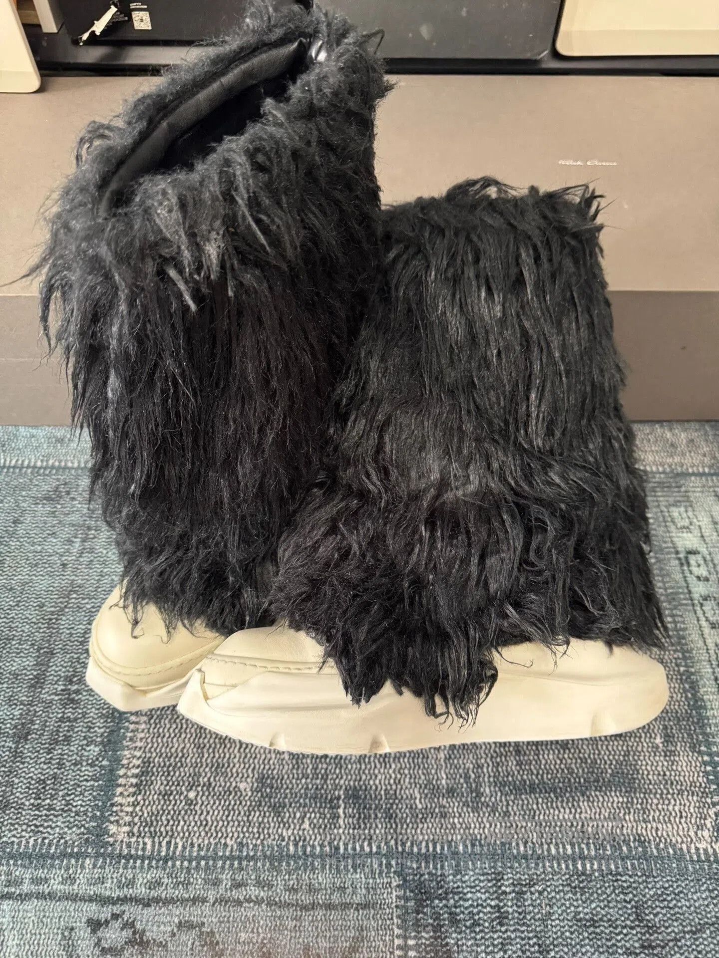 rick owens thick soled furry boots.