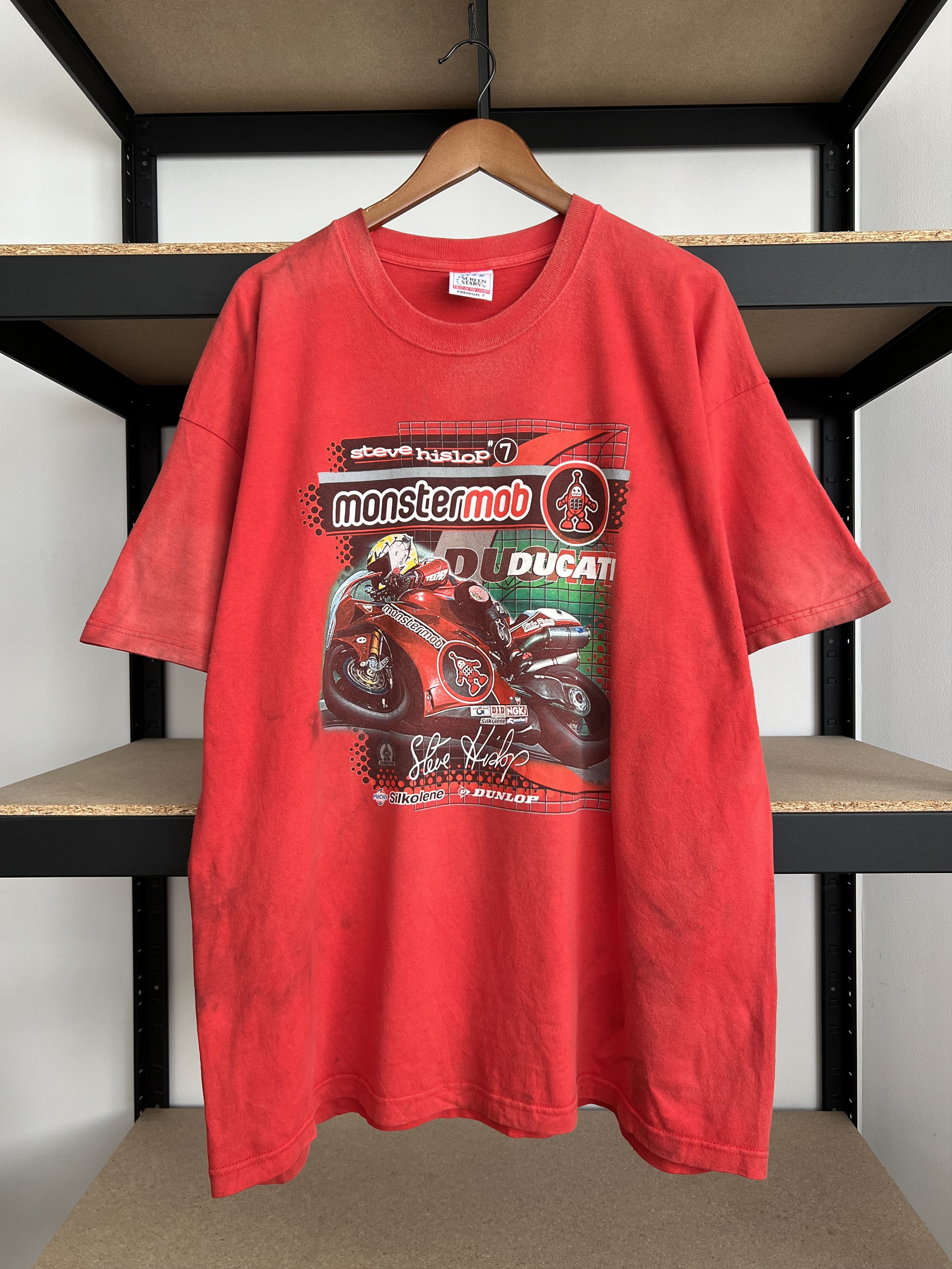 Vintage Vintage 90s Ducati Steve Hislop #7 Moto Racing Red T-shirt Size US XXL / EU 58 / 5 - 1 Thumbnail