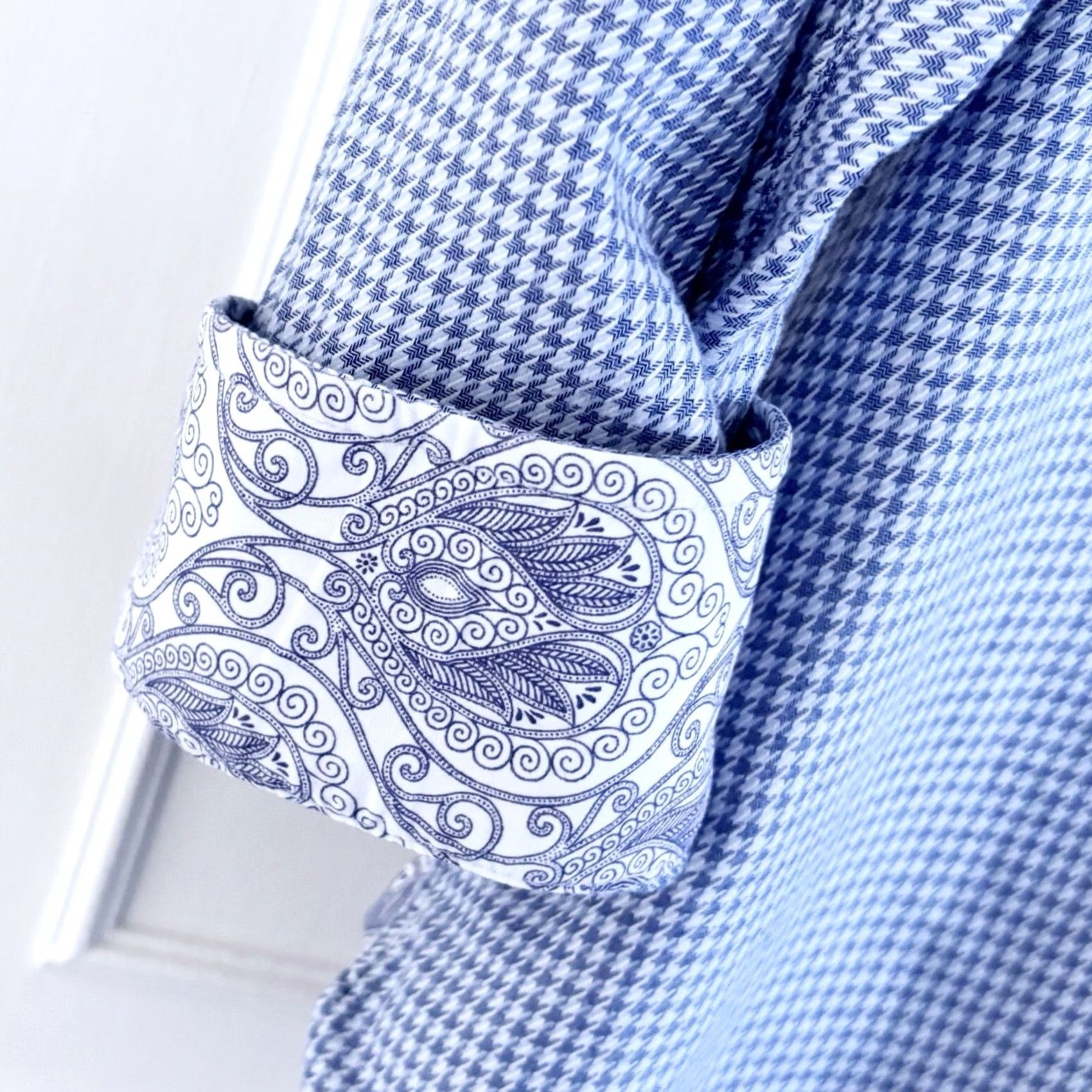 Ted Baker Ted Baker Formal Shirt Size 16.5” Mens Houndstooth Paisley Blue White VGC Size 46R - 6 Thumbnail