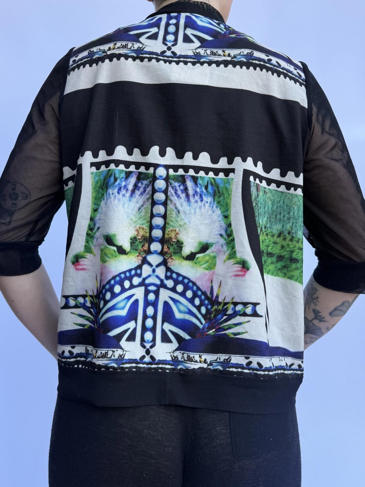 Designer Unique Graphic Bomber Jacket with Sheer Sleeves Size ONE SIZE - 3 Thumbnail