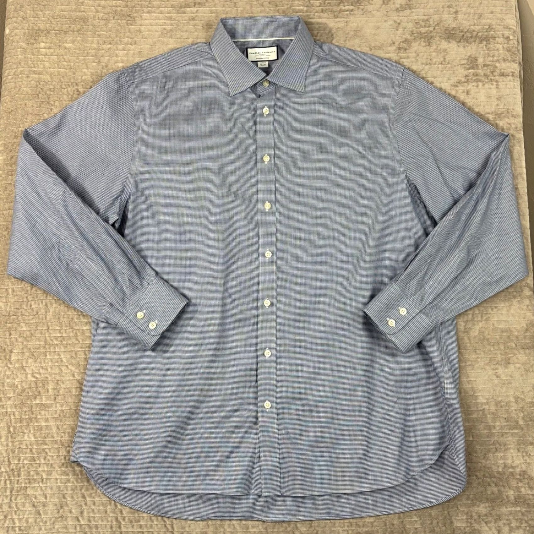 Charles Tyrwhitt Charles Tyrwhitt Dress Shirt Mens 17.5 36 Classic Fit Blue Micro Houndstooth Shirt Men XS S M L XL Size 48R - 2 Thumbnail