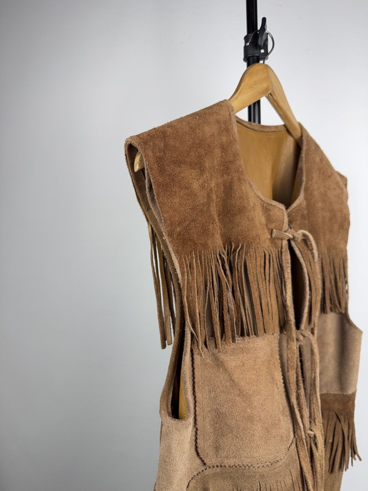 Genuine Leather Vintage Cowboy USA Suede Fringe Vest Western Boho Leather Size US M / EU 48-50 / 2 - 2 Thumbnail