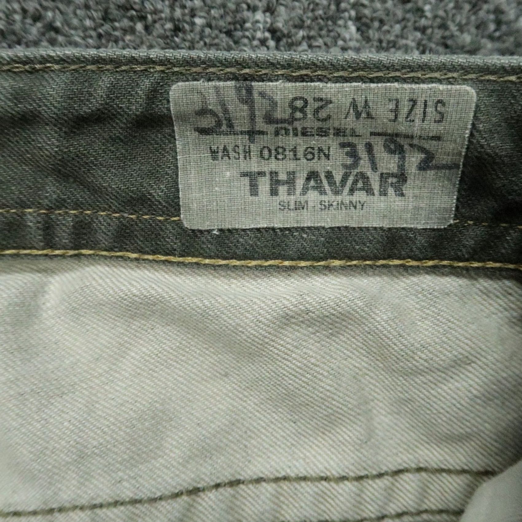 Diesel Diesel Jeans Slim 5-Pocket Denim Mens 29x32 Olive Green Thavar Skinny Regular Inseam 32 Size US 29 - 3 Thumbnail